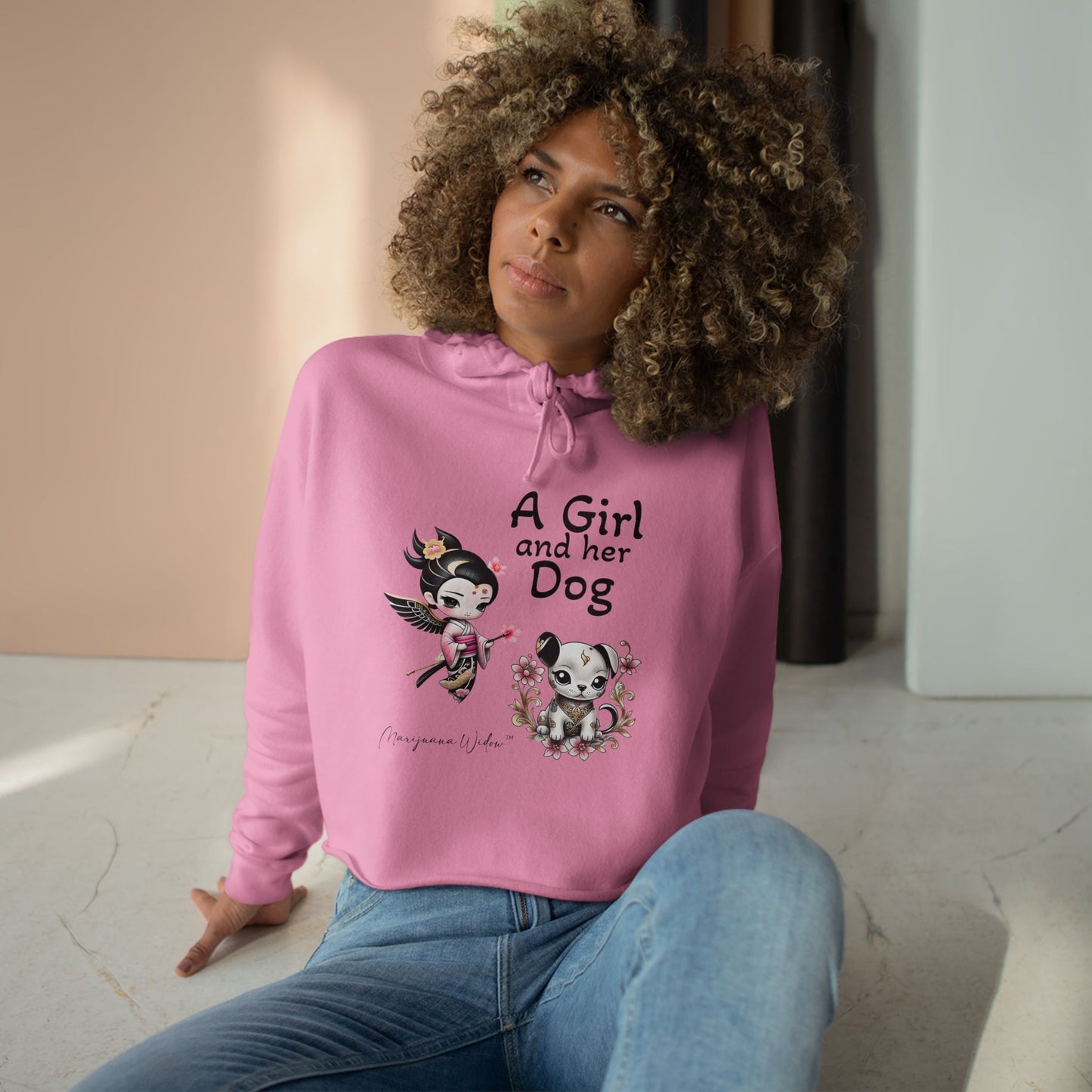 Geisha Angel - A Girl and Her Dog - Crop Hoodie