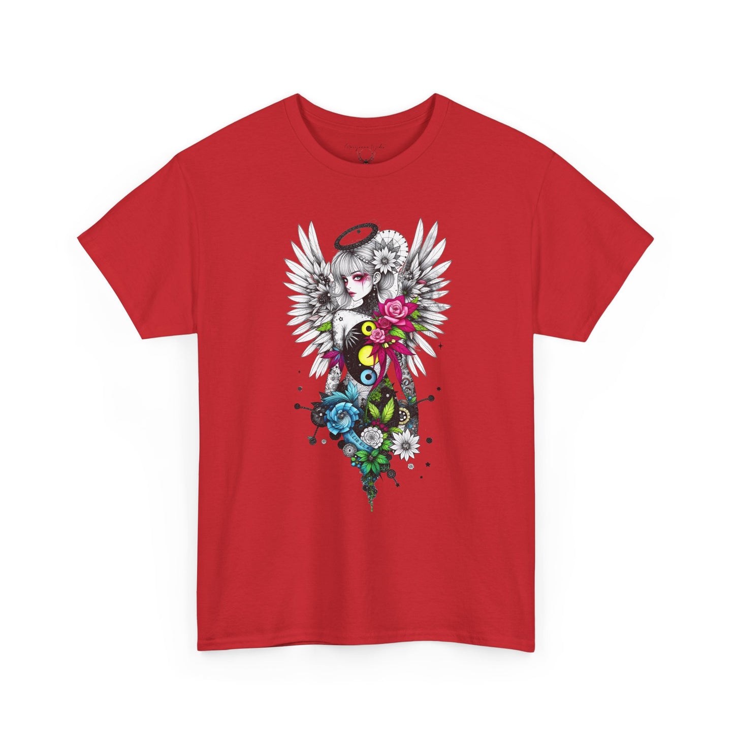 Angel Halo Floral Tee — Gothic Floral Graphic T-Shirt