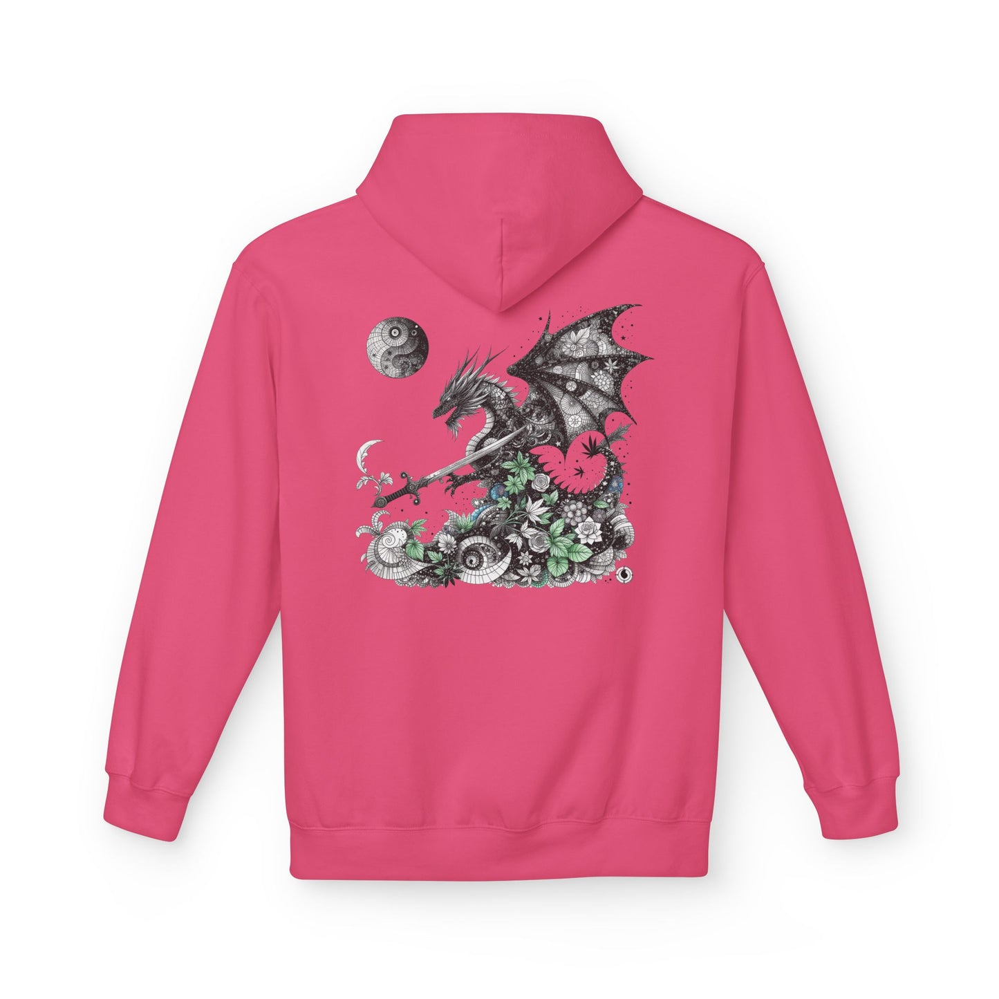 Midnight Garden Hoodie — Black & Green Fantasy Dragon Sword Unisex Hoodie