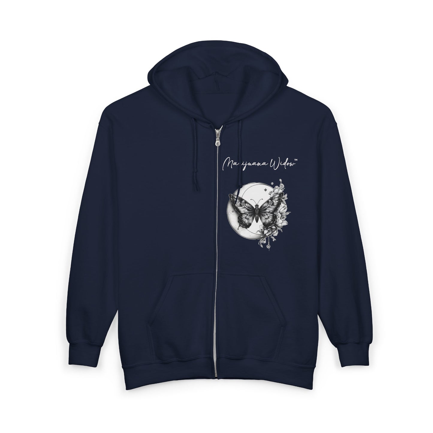 Butterfly & Moon Zip Hoodie — Unisex Full-Zip Sweatshirt