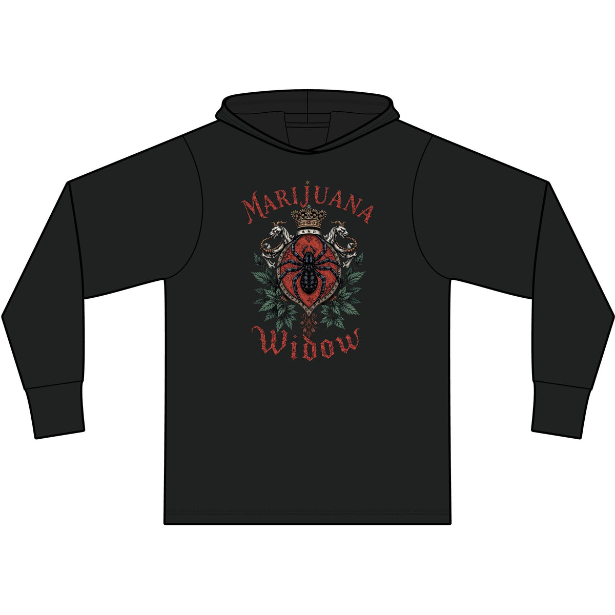 Marijuana Widow "Spider Crest" Long Sleeve Hooded T-Shirt - Marijuana Widow