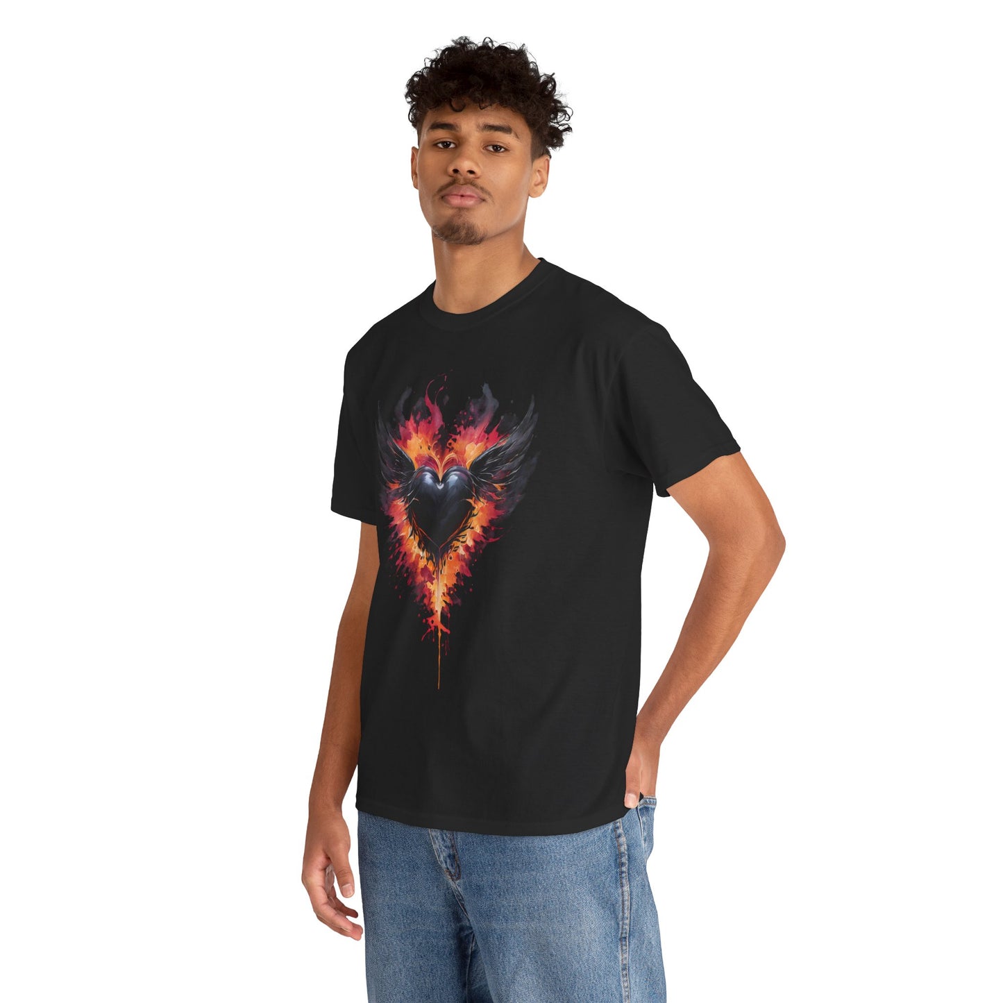 Flaming Heart Tee — Gothic Fire Heart Graphic Unisex T-Shirt