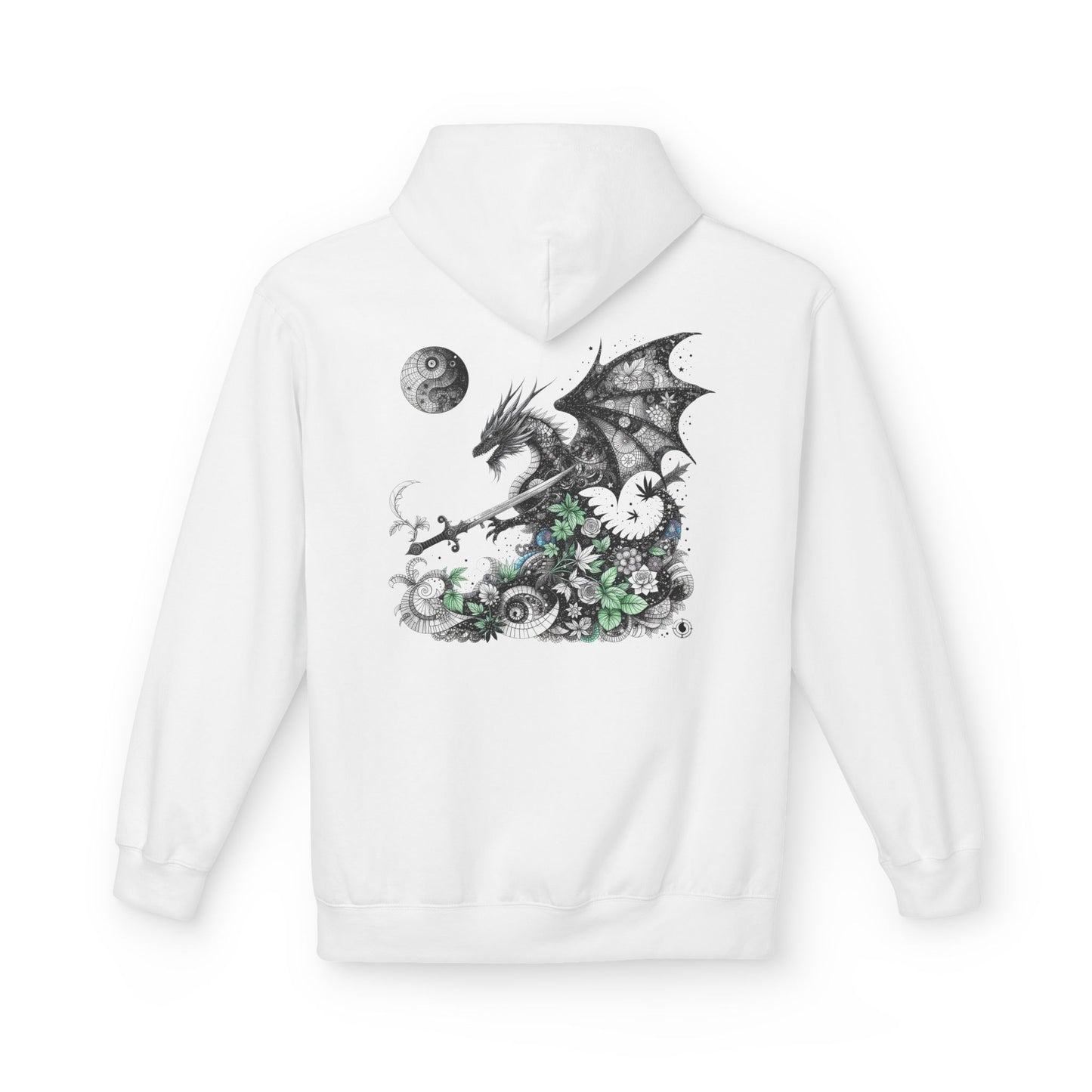 Midnight Garden Hoodie — Black & Green Fantasy Dragon Sword Unisex Hoodie