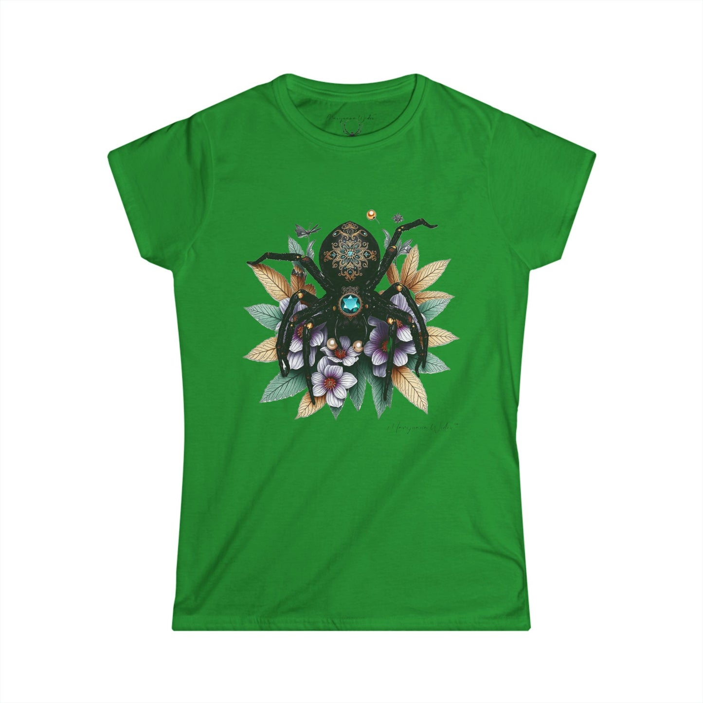 Bejeweled Black Widow Spider - Floral Pearl - Women's Tee