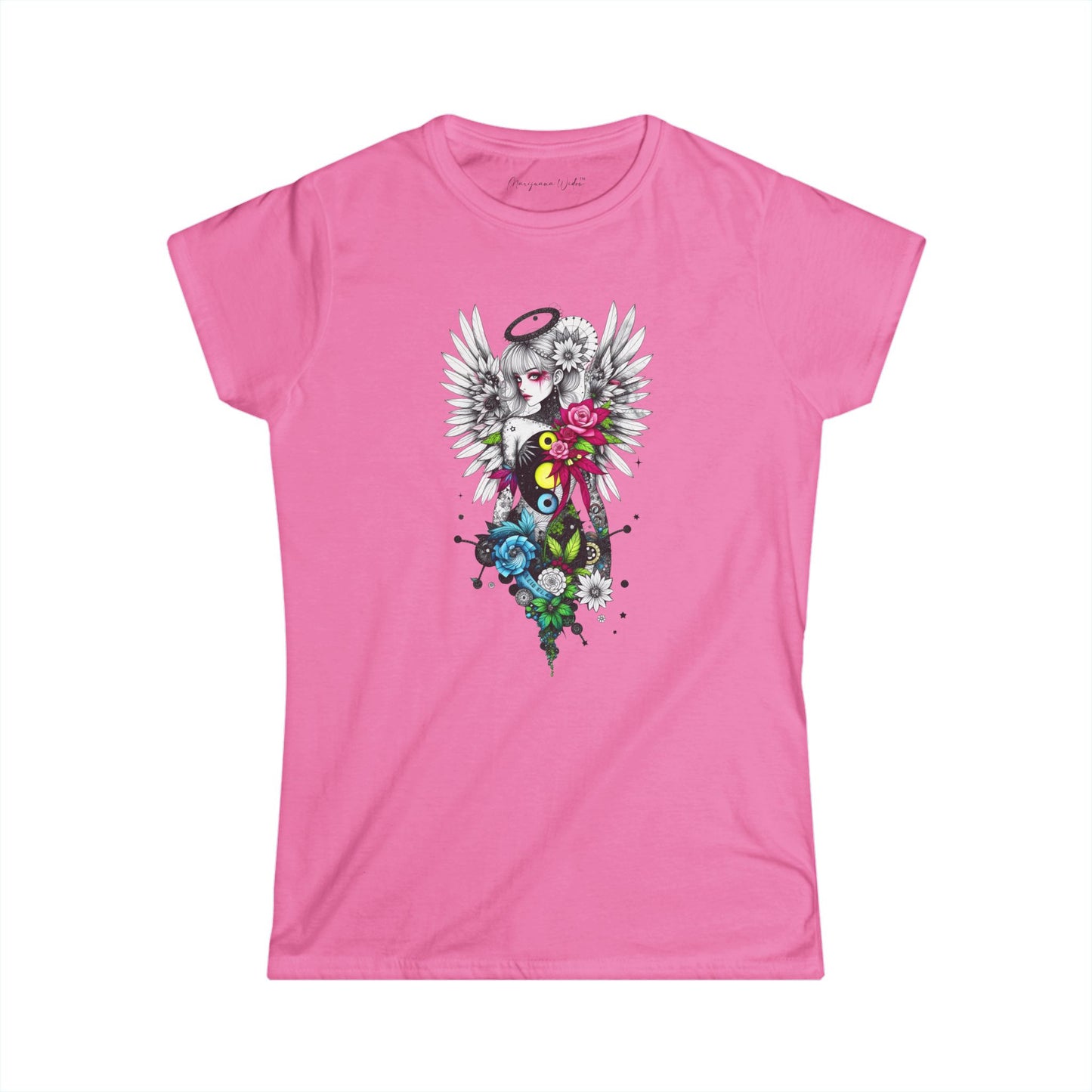 Angel Halo Floral Tee — Gothic Floral Graphic Women's T-Shirt