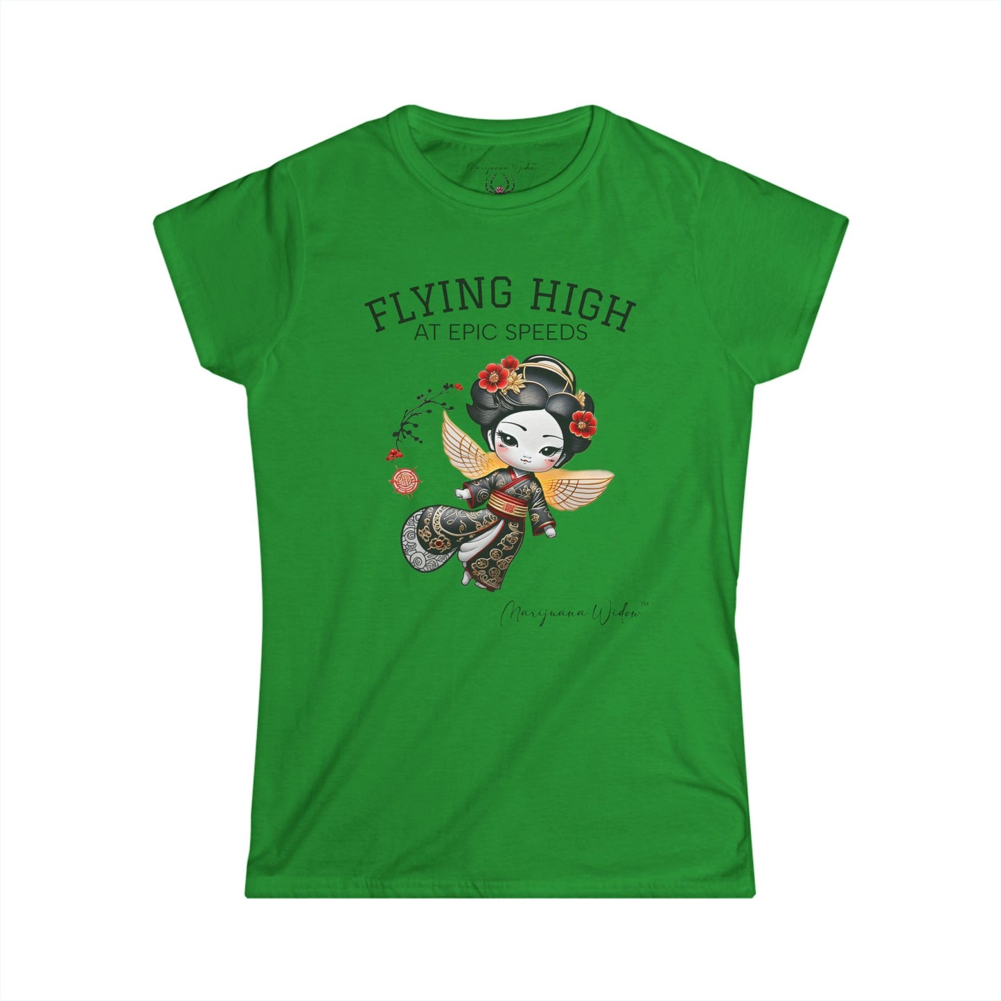 Geisha Angel — Flying High — Floral Kokeshi Doll Women's Tee