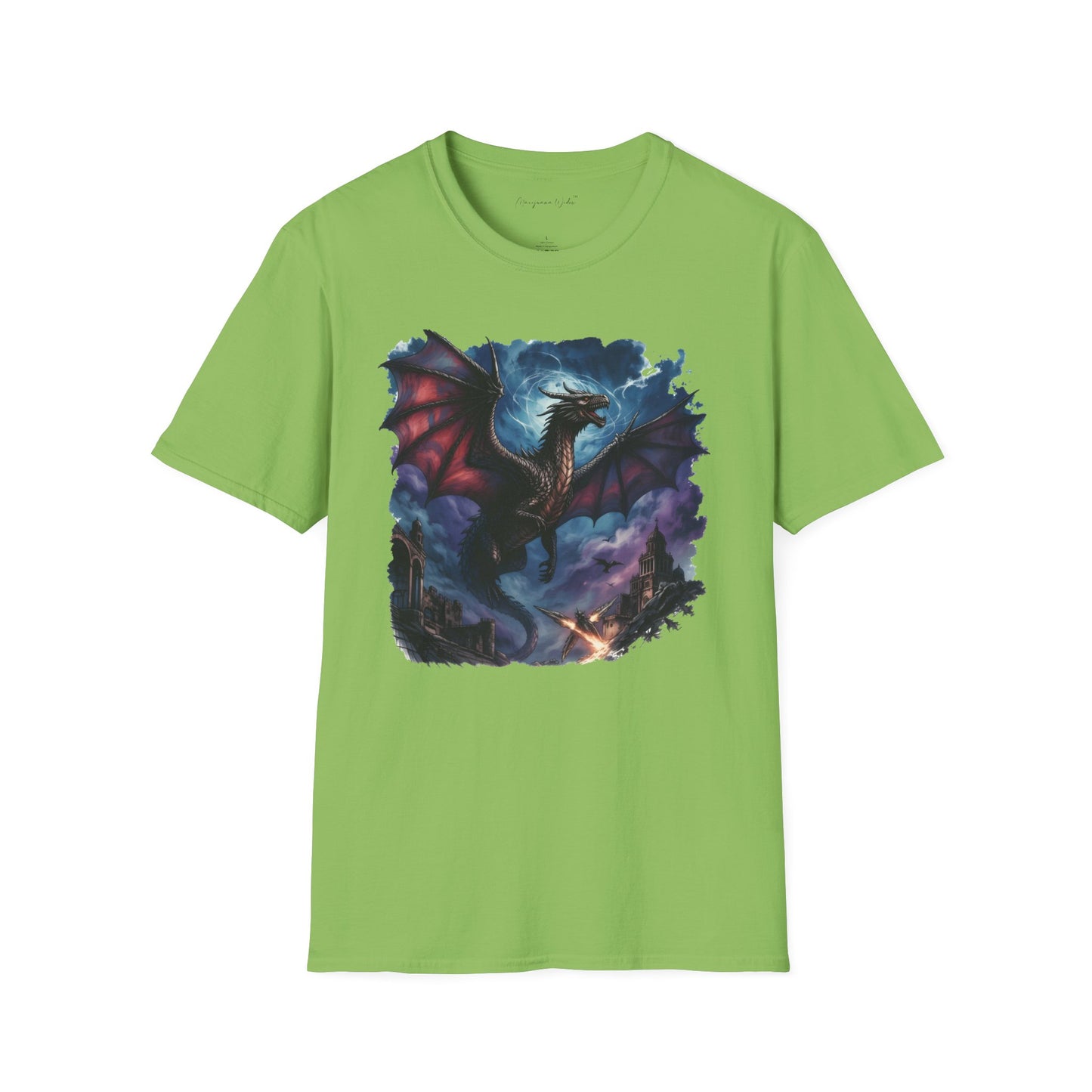 Dragon Night Above the Tower Unisex T-Shirt — Fantasy Dragon Artwork Tee