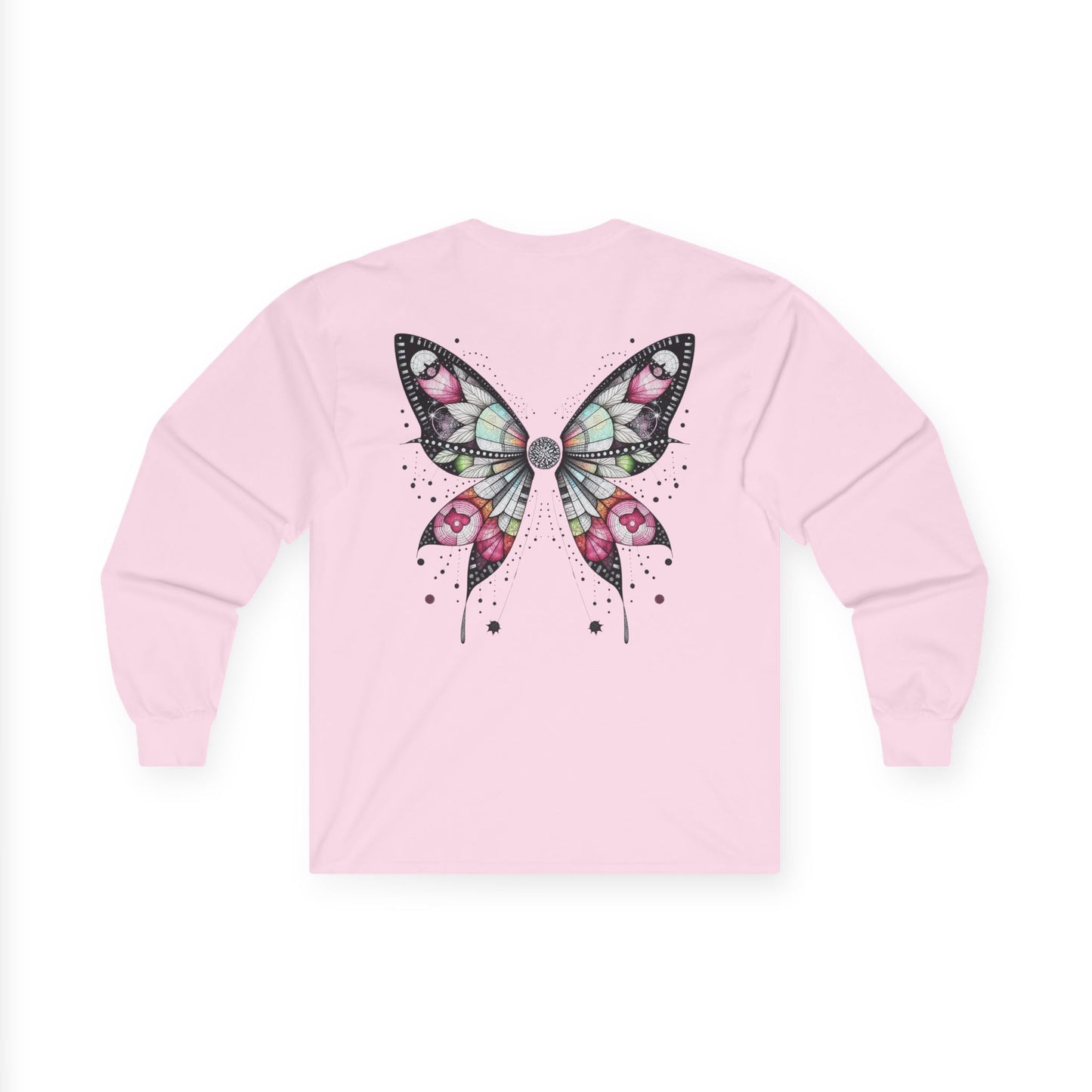 Dripping Ink - Fairy Butterfly Floral Long Sleeve Tee — Watercolor Wings - Front & Back Print Unisex Tee
