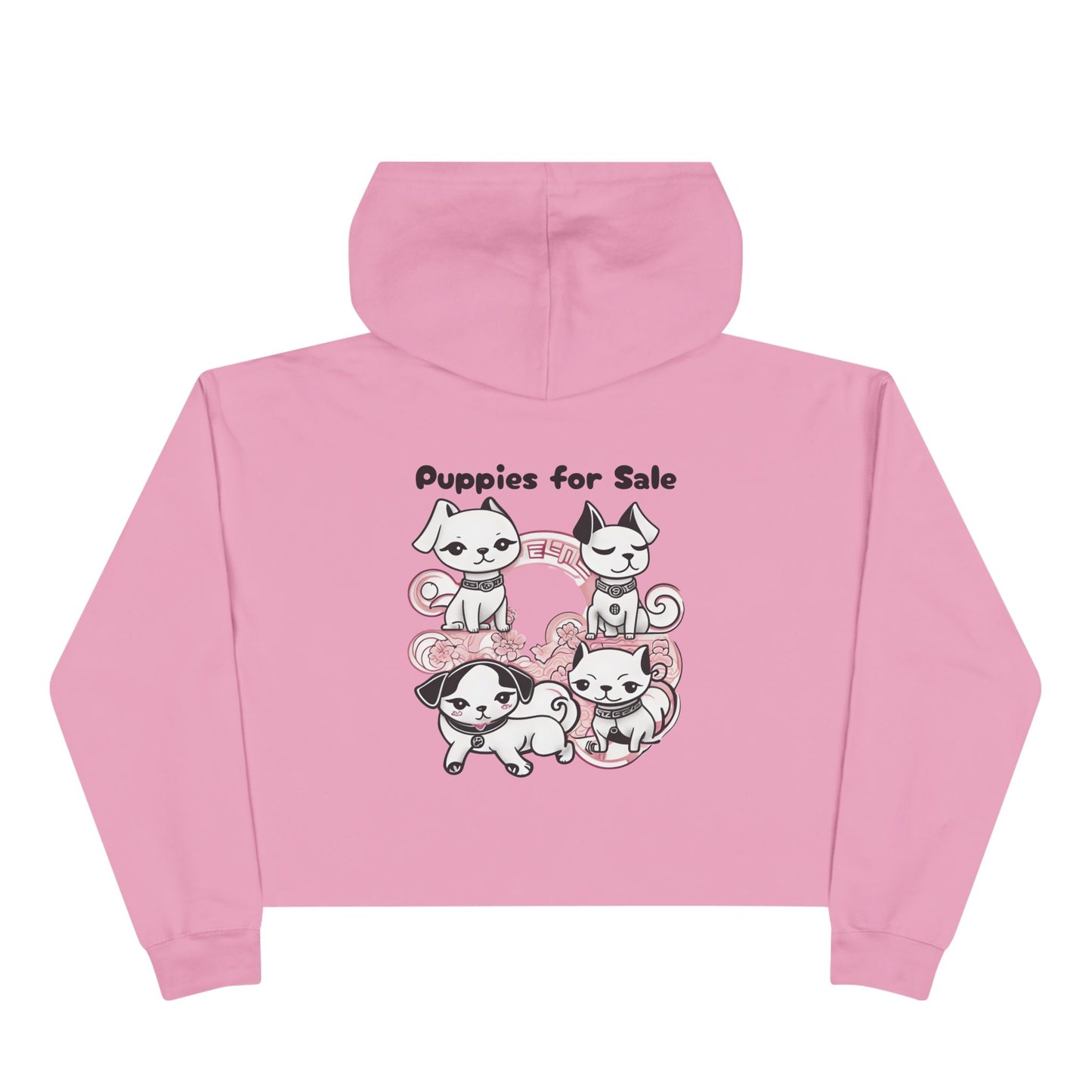 My Favorite Puppy - Crop Hoodie — Cute Kawaii Puppy with Pink Flowers - Women's Crop Hoodie