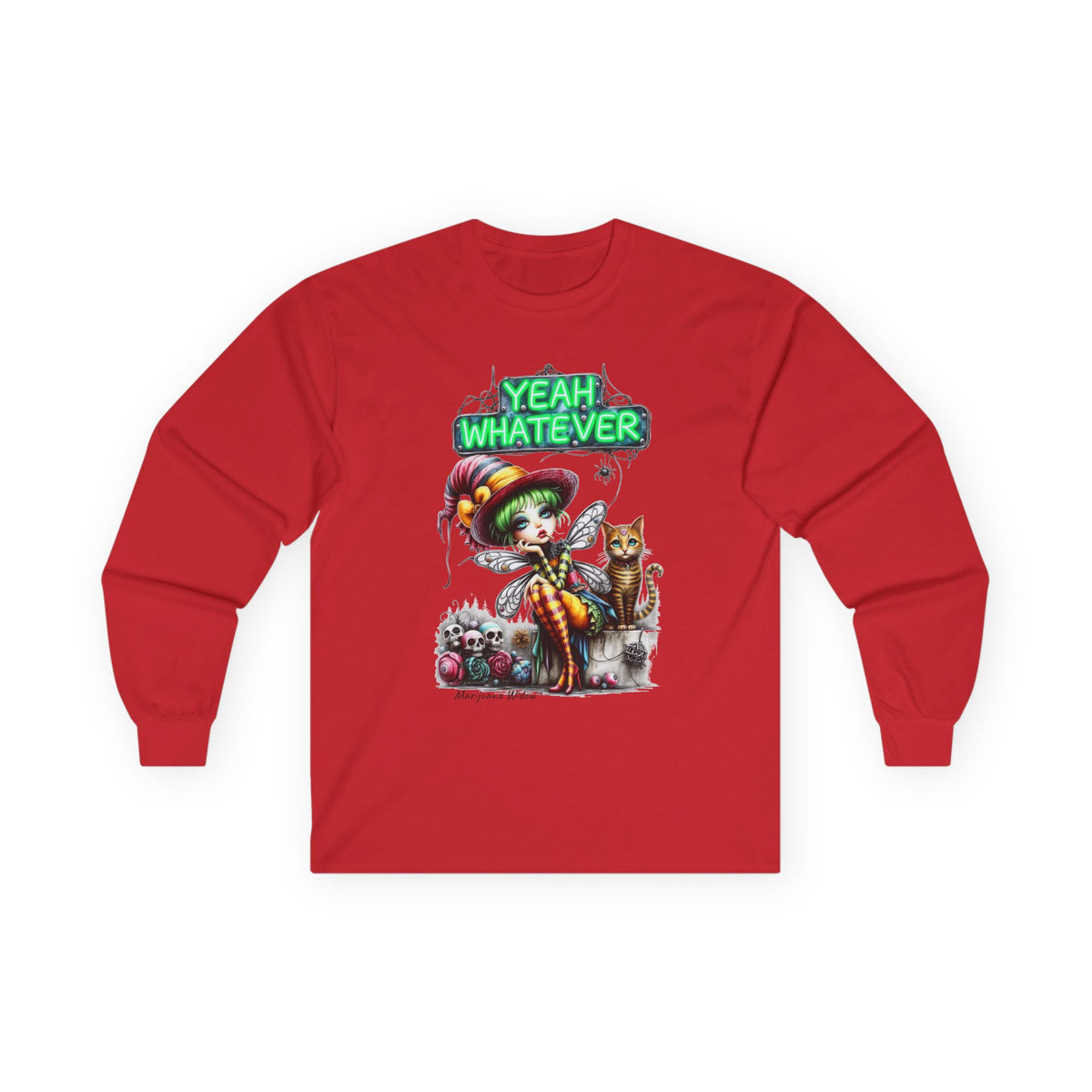 Halloween Fairy - Yeah Whatever - Fairy and Skeleton with Cat - Unisex Long Sleeve Tee