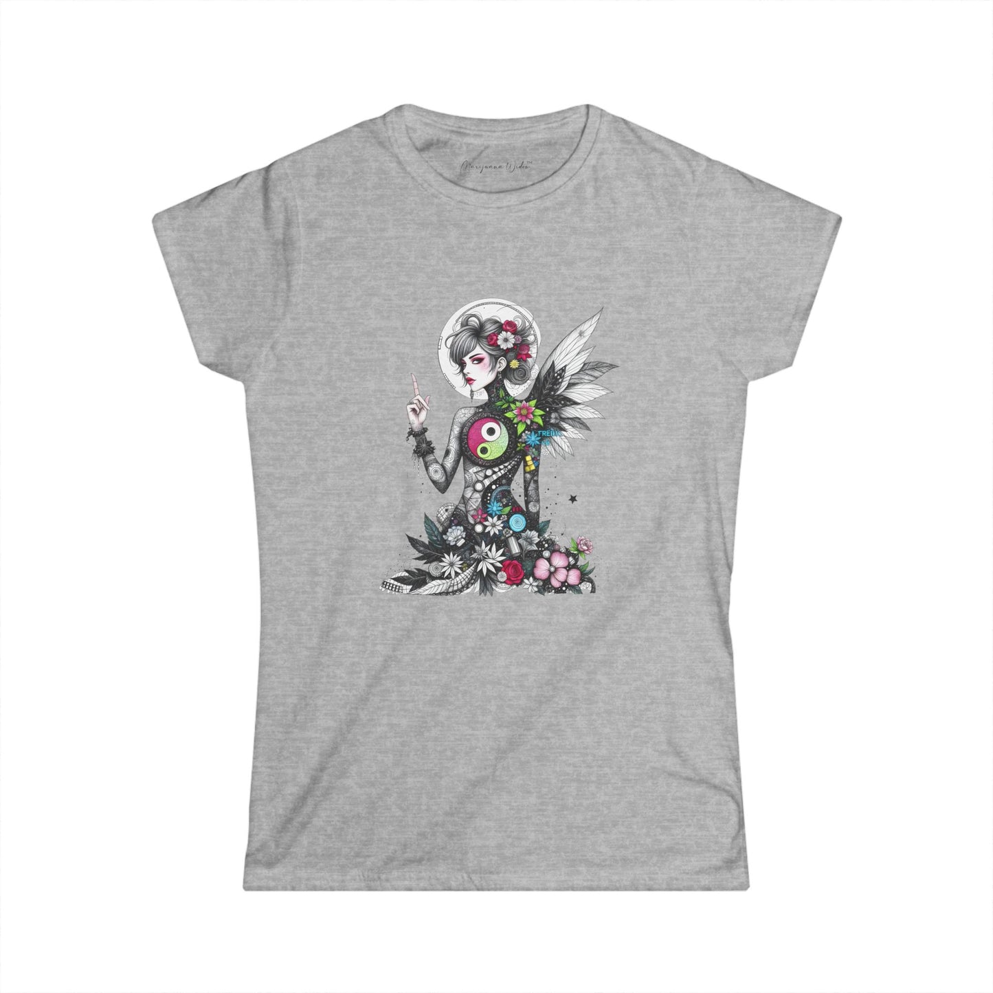 Angel Goddess Ying Yang — Whimsical Botanical Art Women's T-shirt