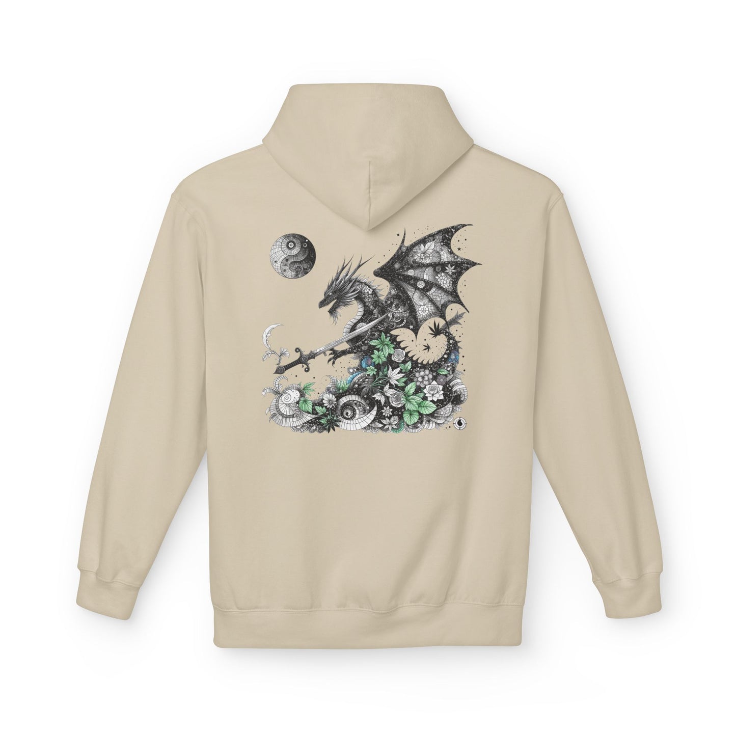 Midnight Garden Hoodie — Black & Green Fantasy Dragon Sword Unisex Hoodie