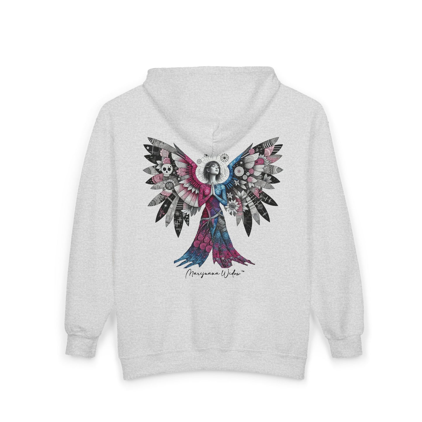 Angel Wings — Floral Skull Back Graphic - Full-Zip Hoodie
