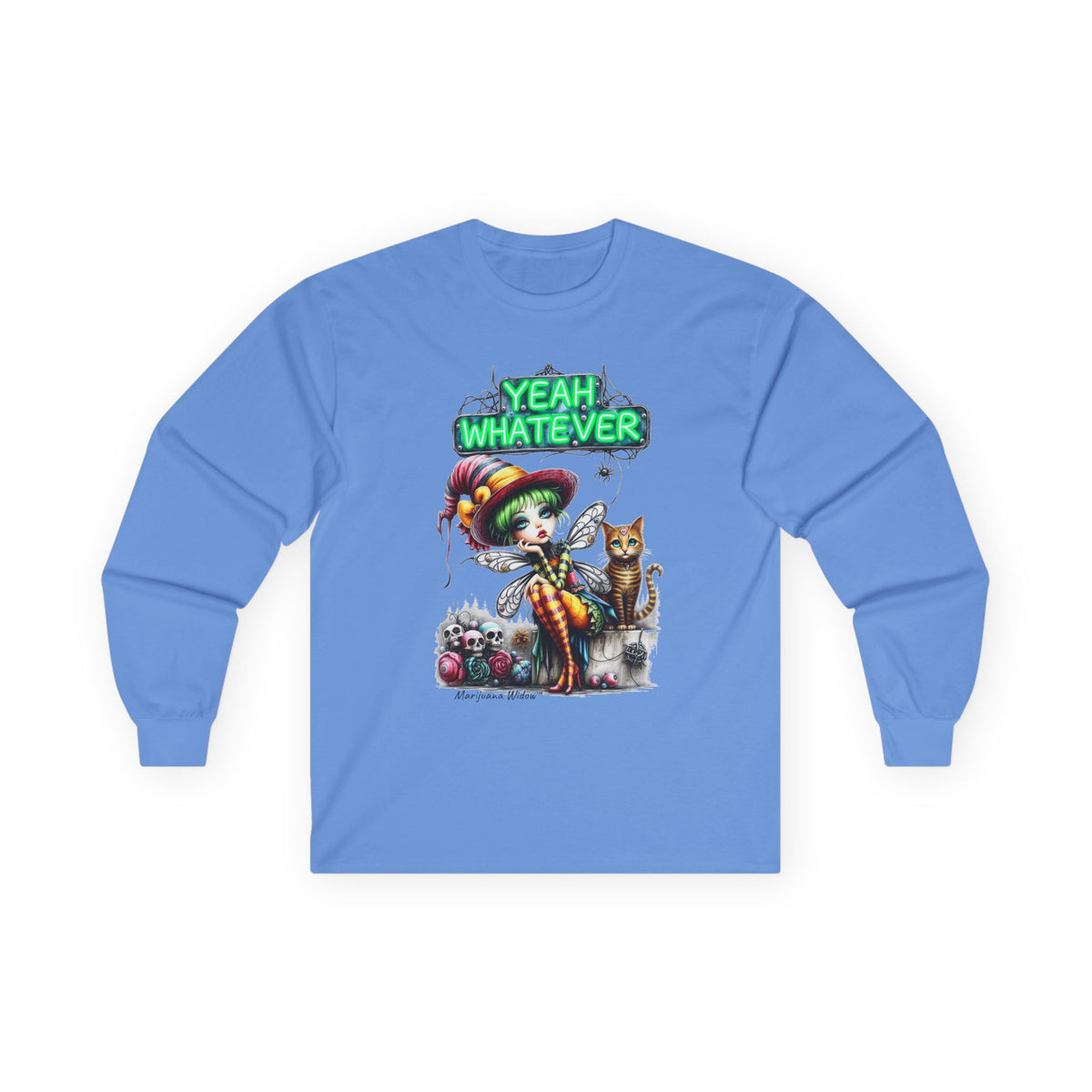 Halloween Fairy - Yeah Whatever - Fairy and Skeleton with Cat - Unisex Long Sleeve Tee