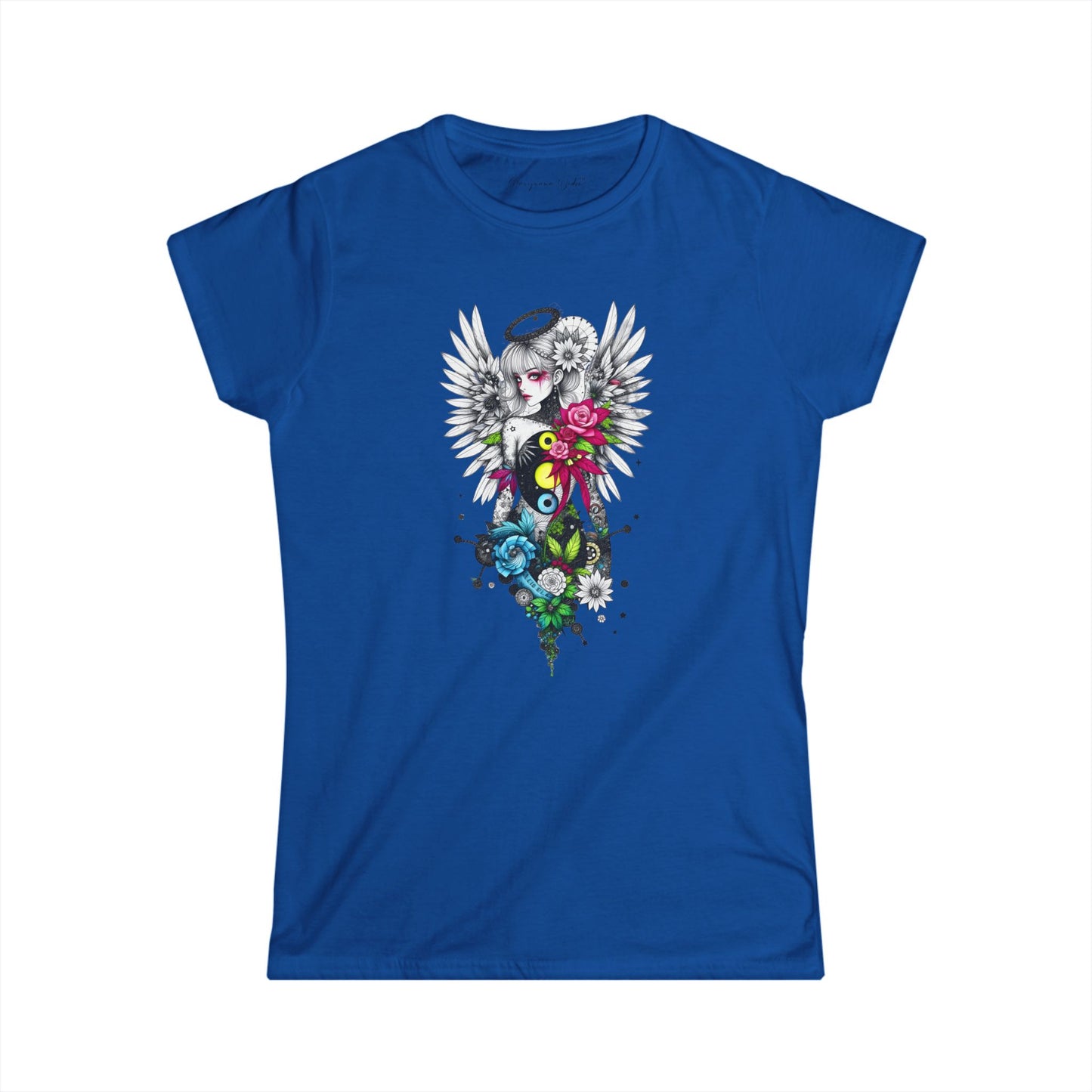 Angel Halo Floral Tee — Gothic Floral Graphic Women's T-Shirt