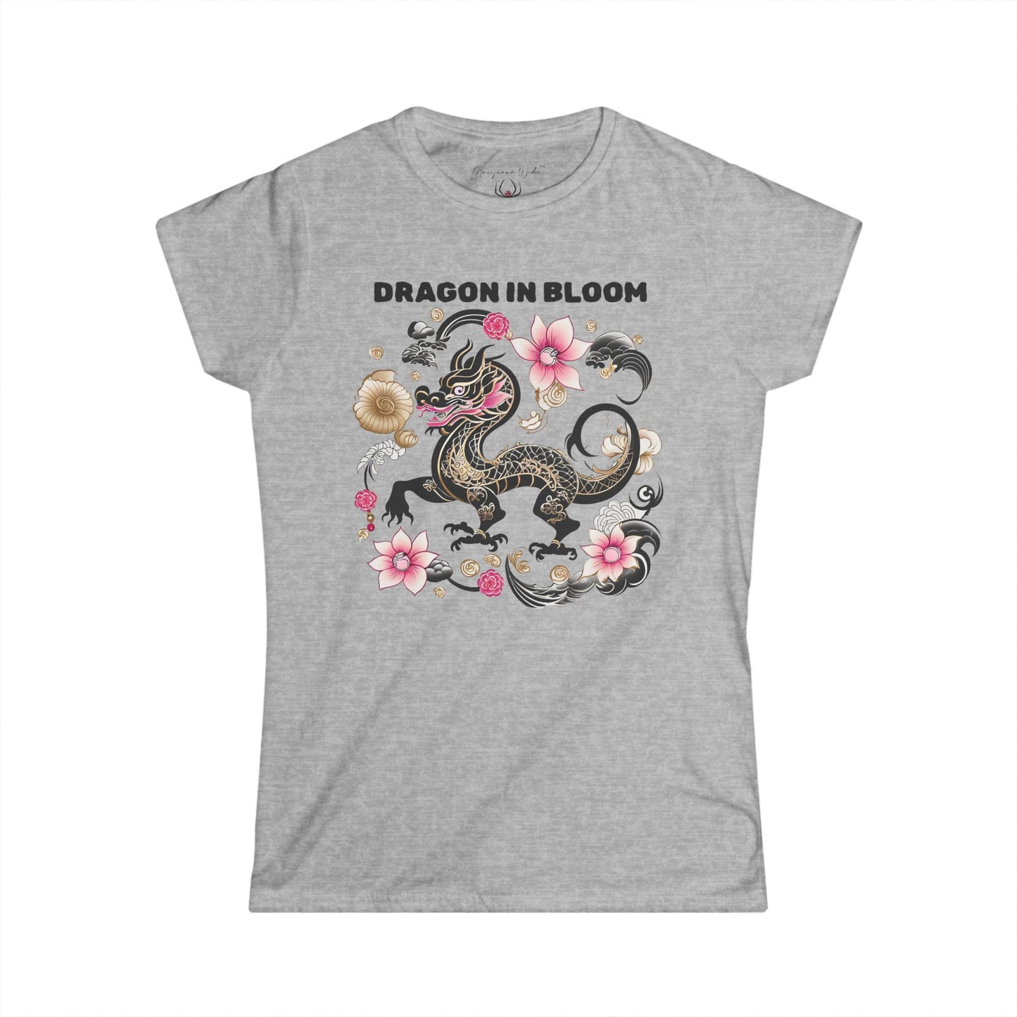 Dragon in Bloom — Dragon & Cherry Blossom Women's Tee — Floral Asian-Inspired Graphic Shirt