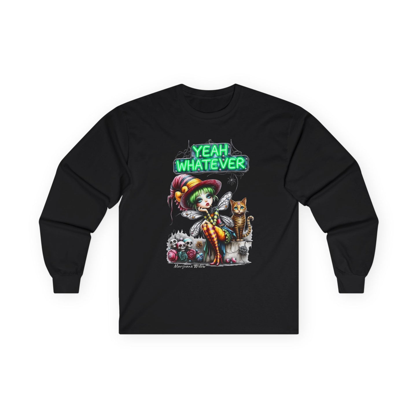 Halloween Fairy - Yeah Whatever - Fairy and Skeleton with Cat - Unisex Long Sleeve Tee