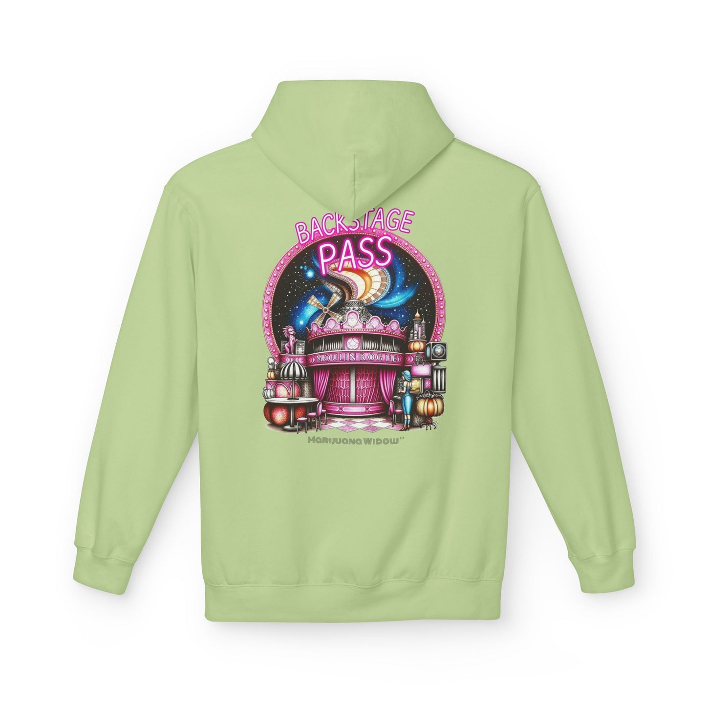 Backstage Pass Hoodie - Boozy Fairy - Neon Burlesque Theater Graphic Unisex Pullover - Marijuana Widow