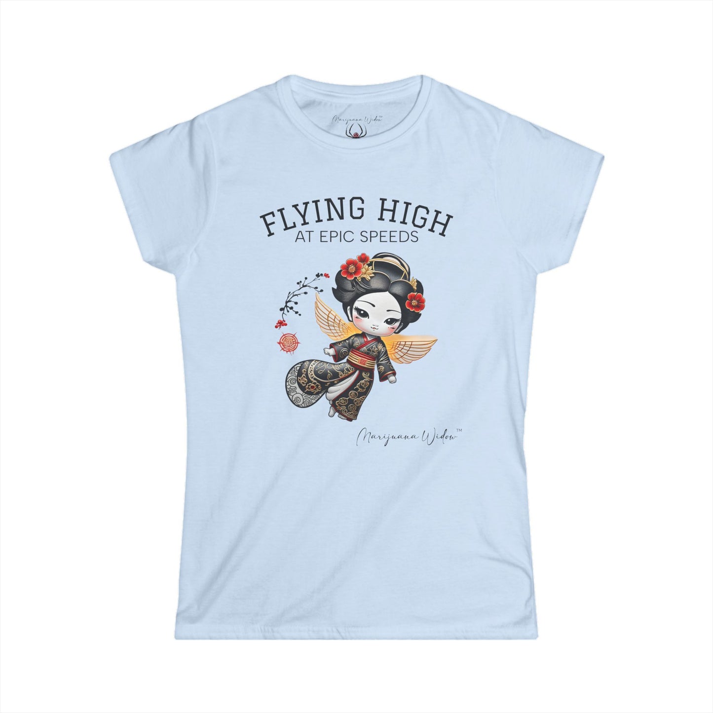 Geisha Angel — Flying High — Floral Kokeshi Doll Women's Tee