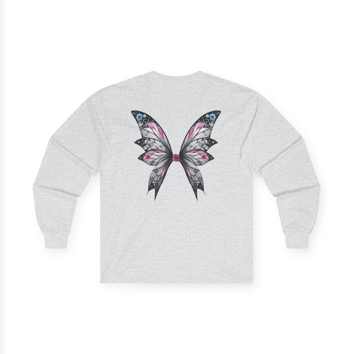 Wing and a Prayer - Fairy Butterfly Wings Long Sleeve Tee — Floral Gothic Butterfly Graphic