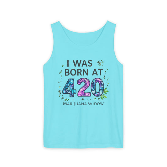 Born at 4/20 Tank Top – 'I Was Born At 420' Cannabis Graphic Tank - Unisex Tank Top