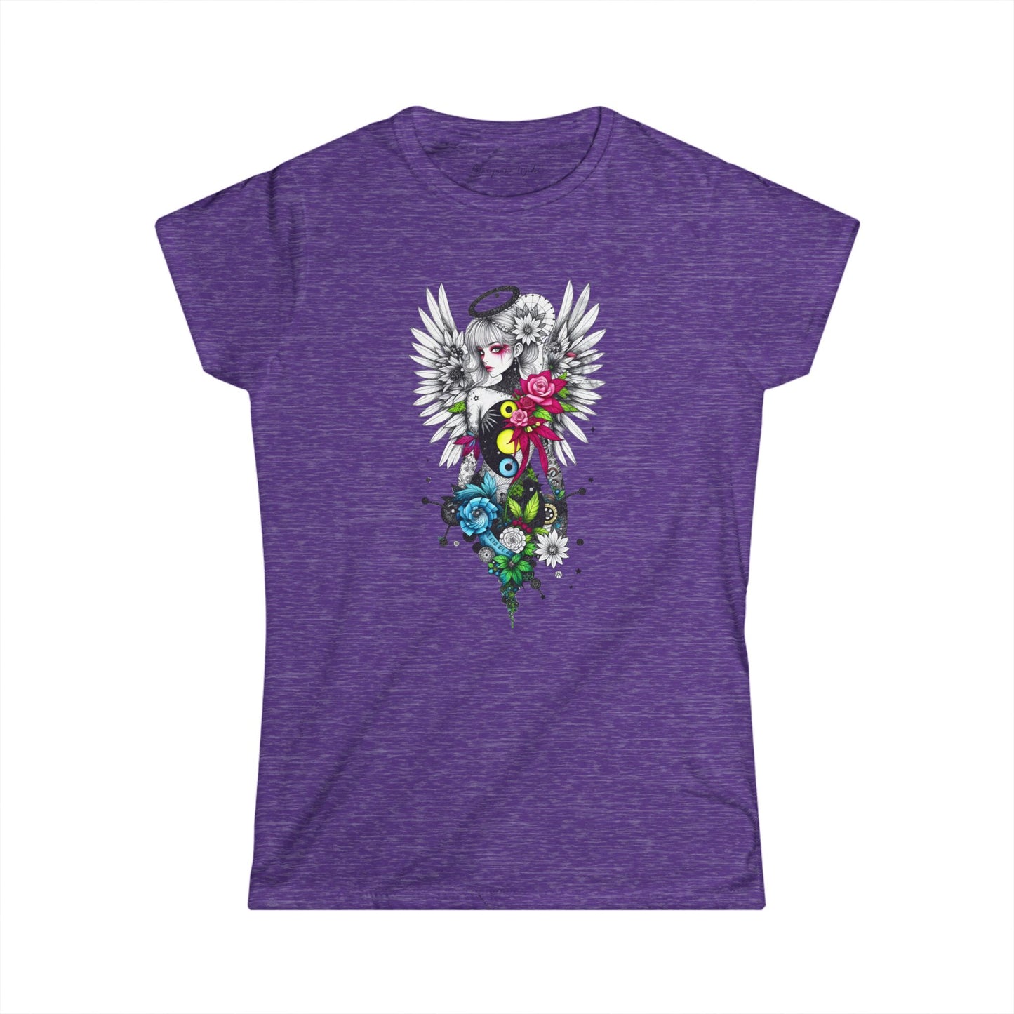 Angel Halo Floral Tee — Gothic Floral Graphic Women's T-Shirt