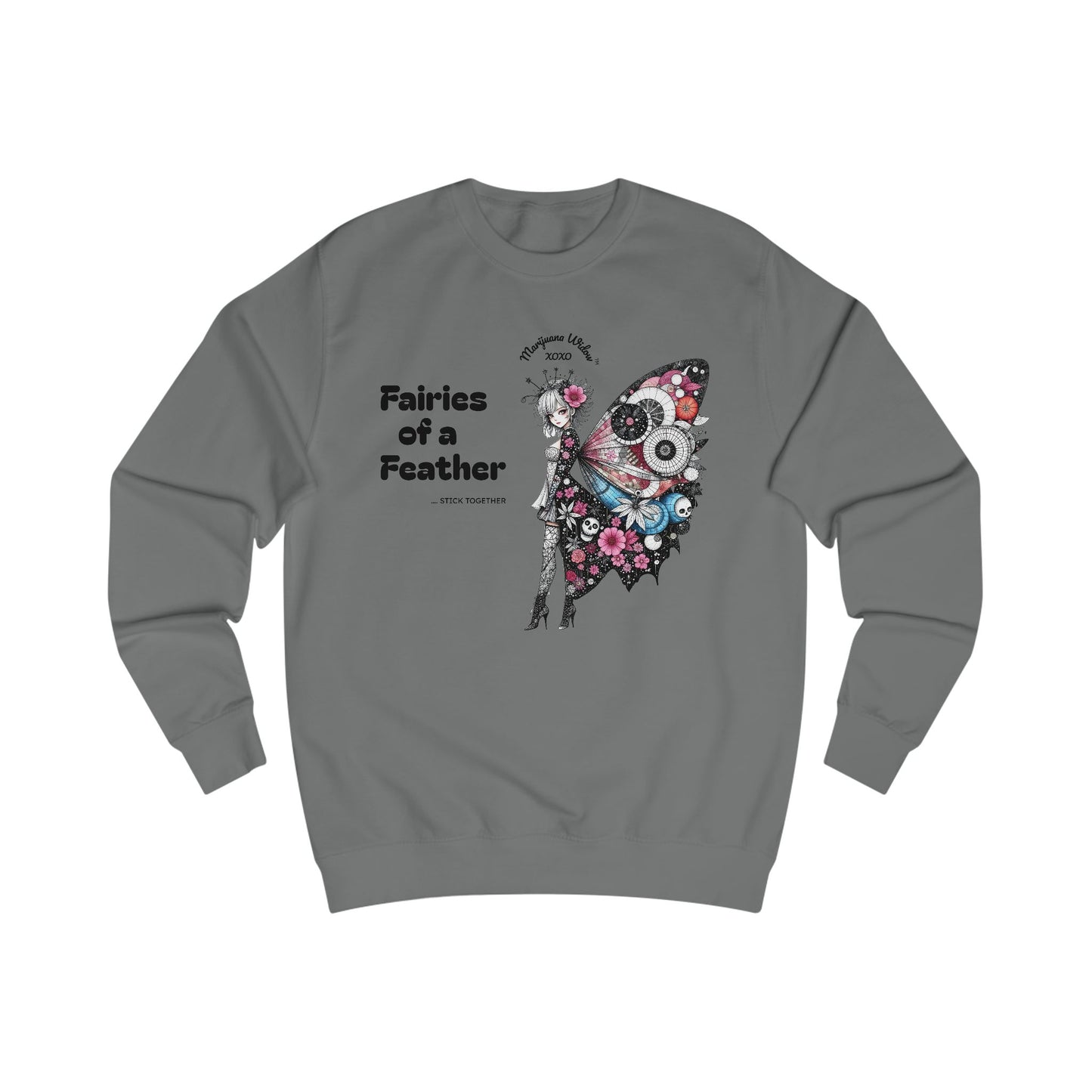 Fairies of a Feather Sweatshirt — Floral Skull Wing Graphic - Front and Back - Unisex Sweatshirt