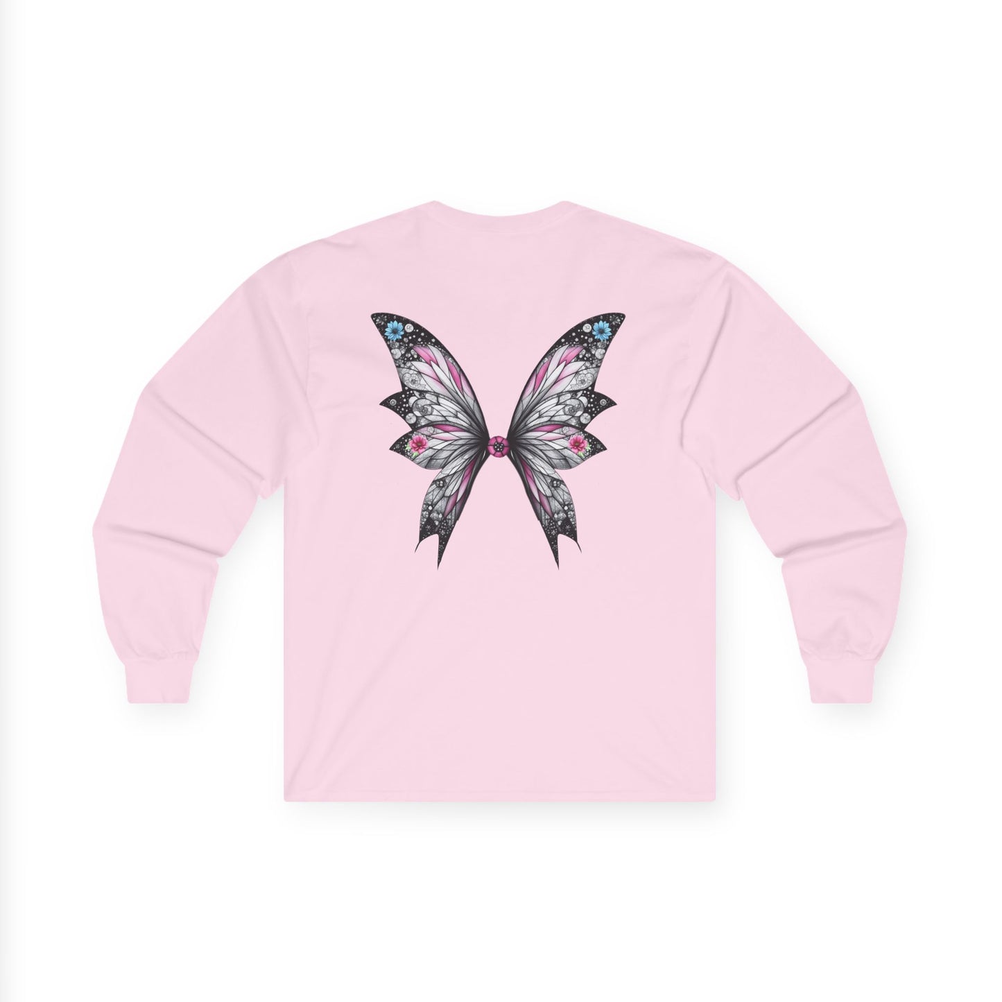Wing and a Prayer - Fairy Butterfly Wings Long Sleeve Tee — Floral Gothic Butterfly Graphic