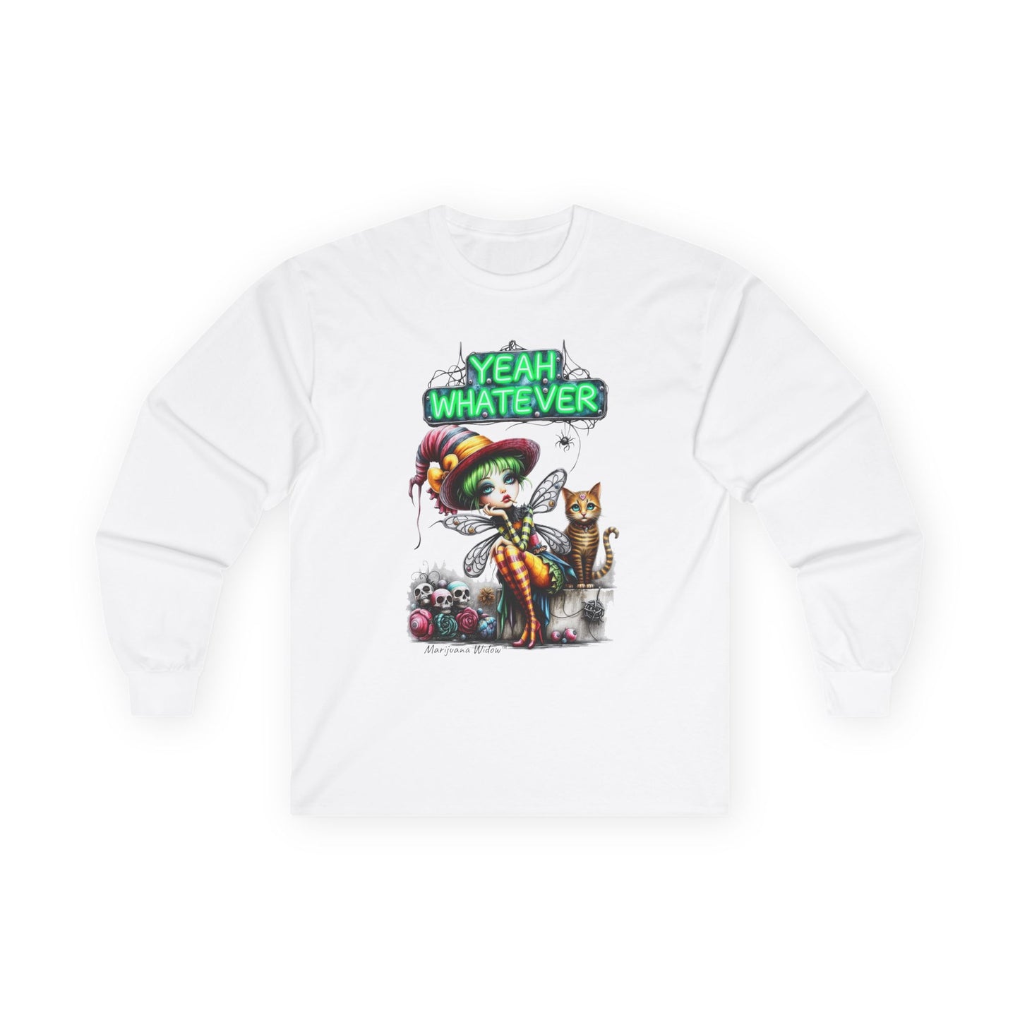 Halloween Fairy - Yeah Whatever - Fairy and Skeleton with Cat - Unisex Long Sleeve Tee