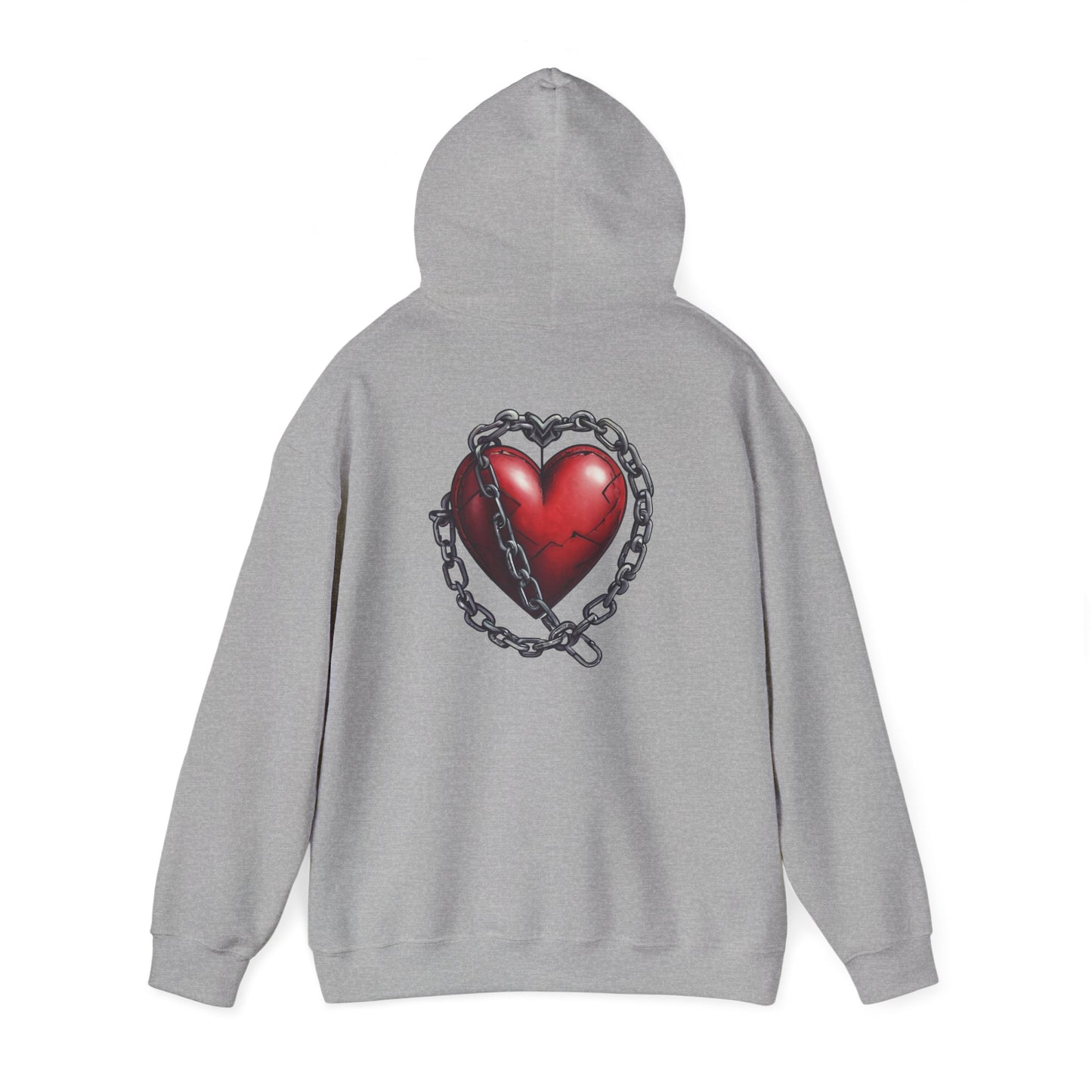 Broken Heart Locked in Chain Hoodie – Gothic Red Heart Graphic Unisex Sweatshirt
