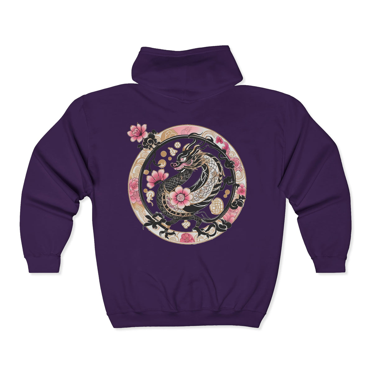 Dragon Sakura Zip Hoodie — Japanese Floral Dragon Full-Zip Unisex Sweatshirt - Marijuana Widow