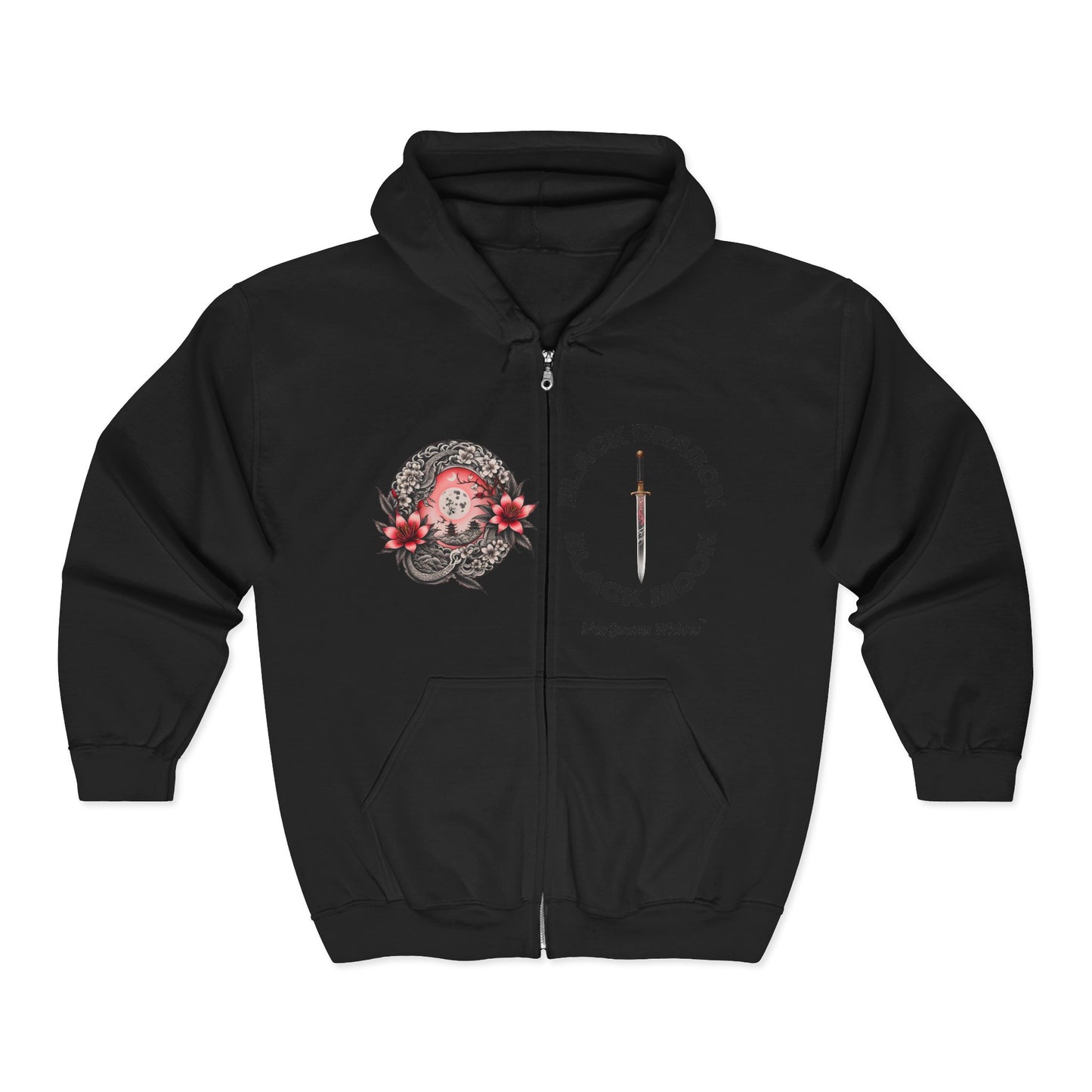 Black Dragon, Black Moon - Dragon Dagger Zip Hoodie – Sakura Sword Back Graphic