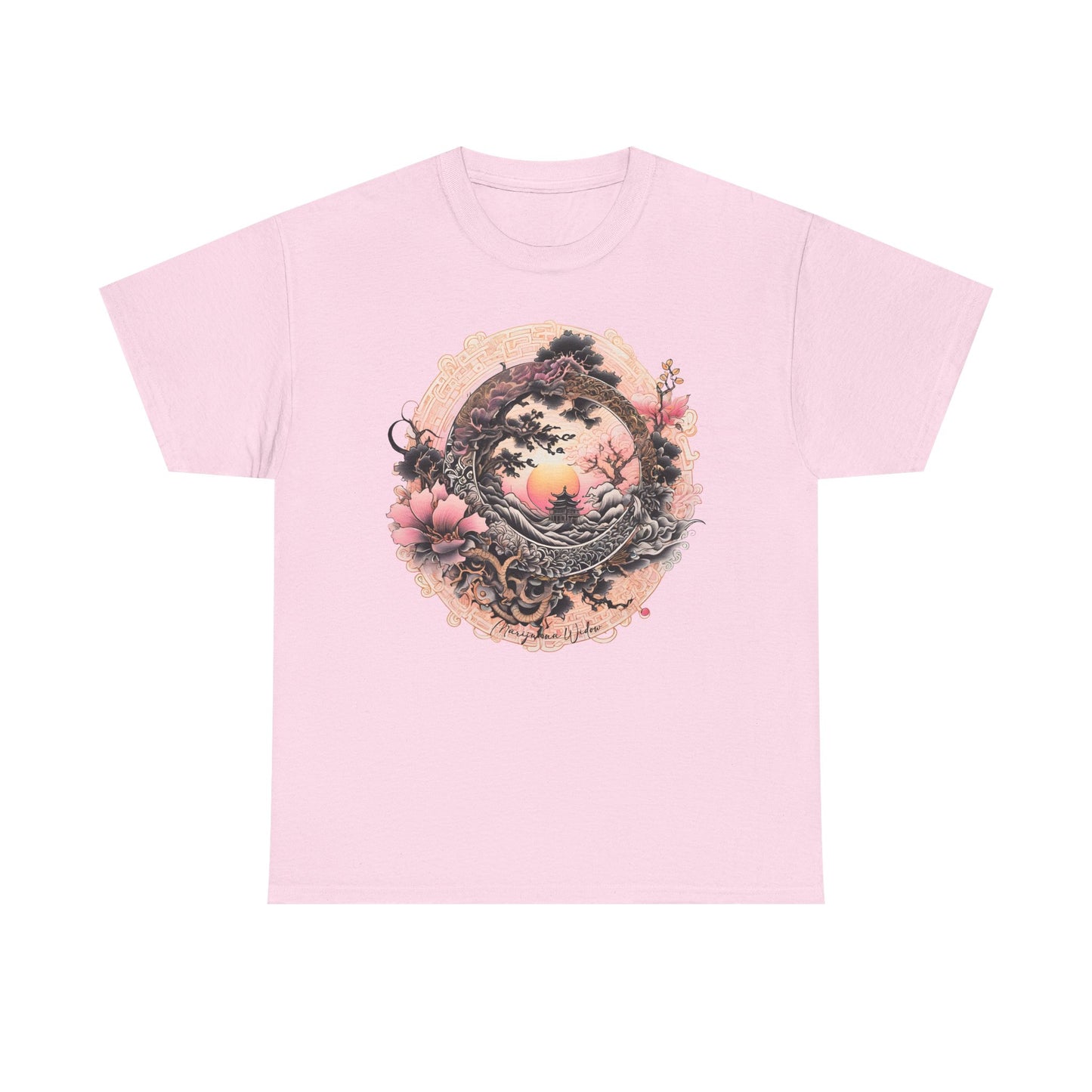 Sunset Pagoda — Vintage Pagoda with Cherry Blossoms - Unisex T-shirt