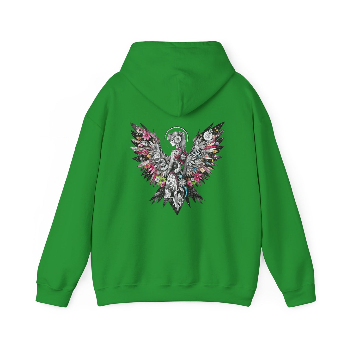 Angel Wings - Floral Skull Raven Hoodie — Gothic Boho Wings Pullover