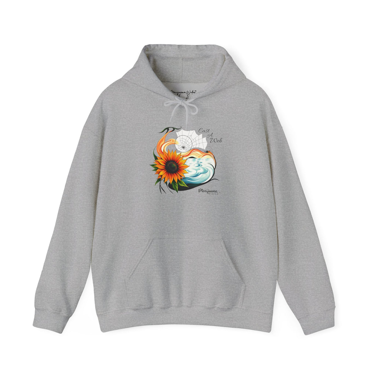'Cast A Web' Hoodie - Retro Cannabis Themed Sunflower Artwork - Unisex Hoodie - Marijuana Widow