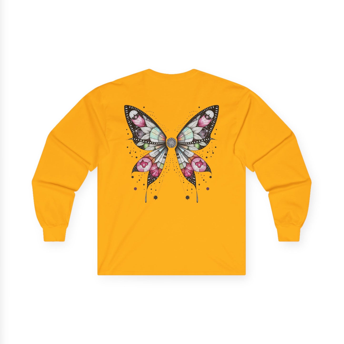 Dripping Ink - Fairy Butterfly Floral Long Sleeve Tee — Watercolor Wings - Front & Back Print Unisex Tee