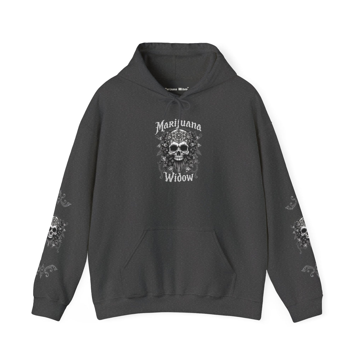 Marijuana Widow "Endangered Skull" Graphic Hoodie - Ink Art Sweatshirt with Front Back Sleeves Graphics - Marijuana Widow