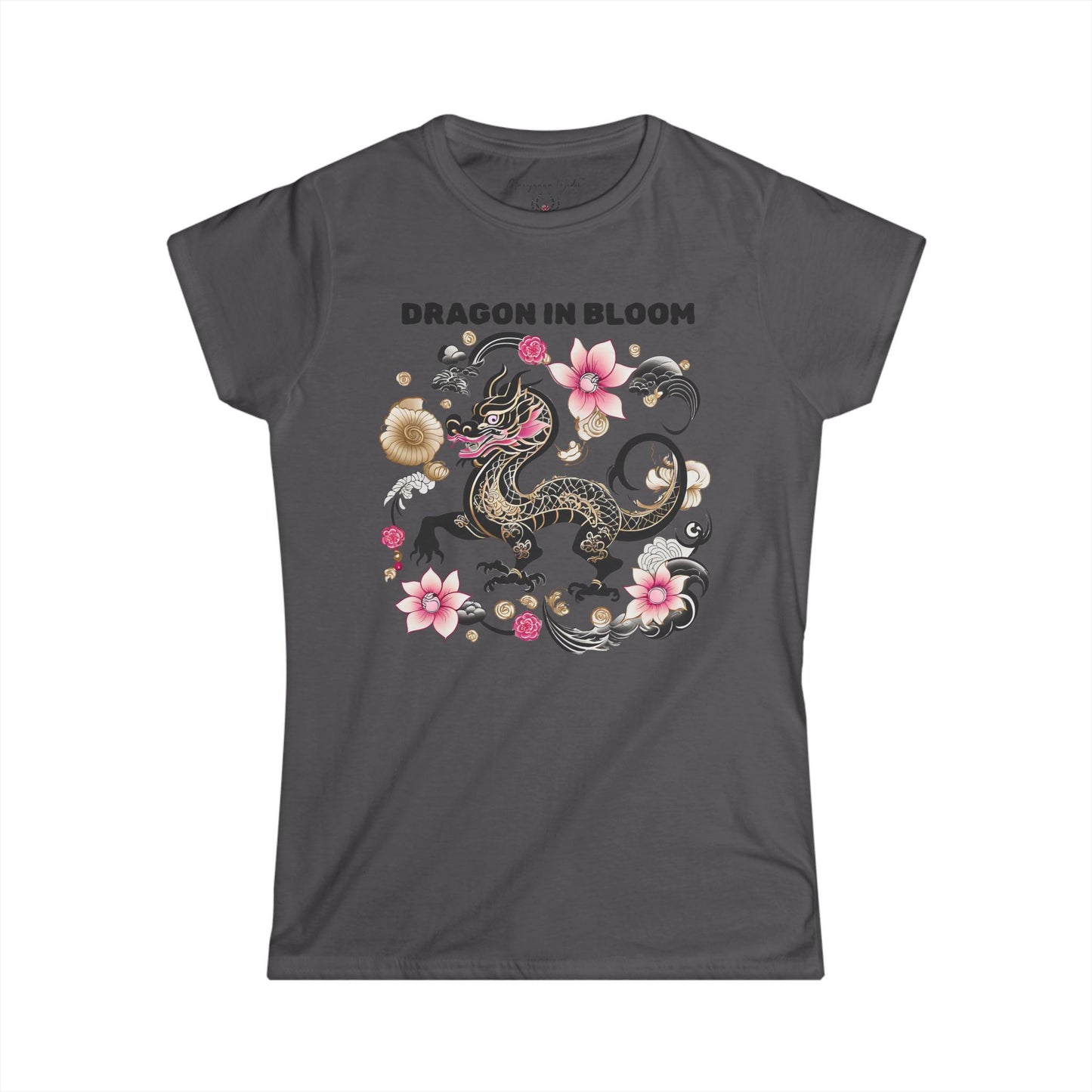 Dragon in Bloom — Dragon & Cherry Blossom Women's Tee — Floral Asian-Inspired Graphic Shirt