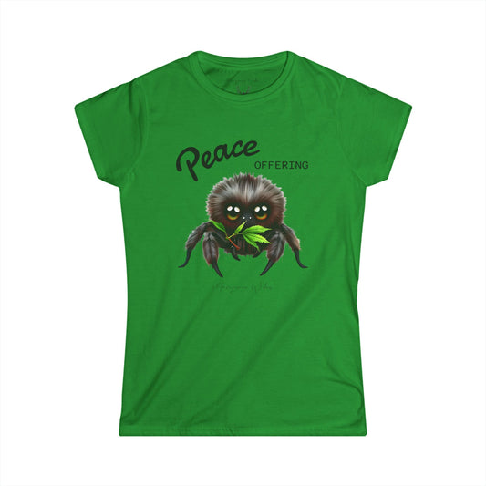 Cute Fluffy Spider Tee — Big‑Eyed Spider Holding Green Marijuana Leaves - Women's Tee