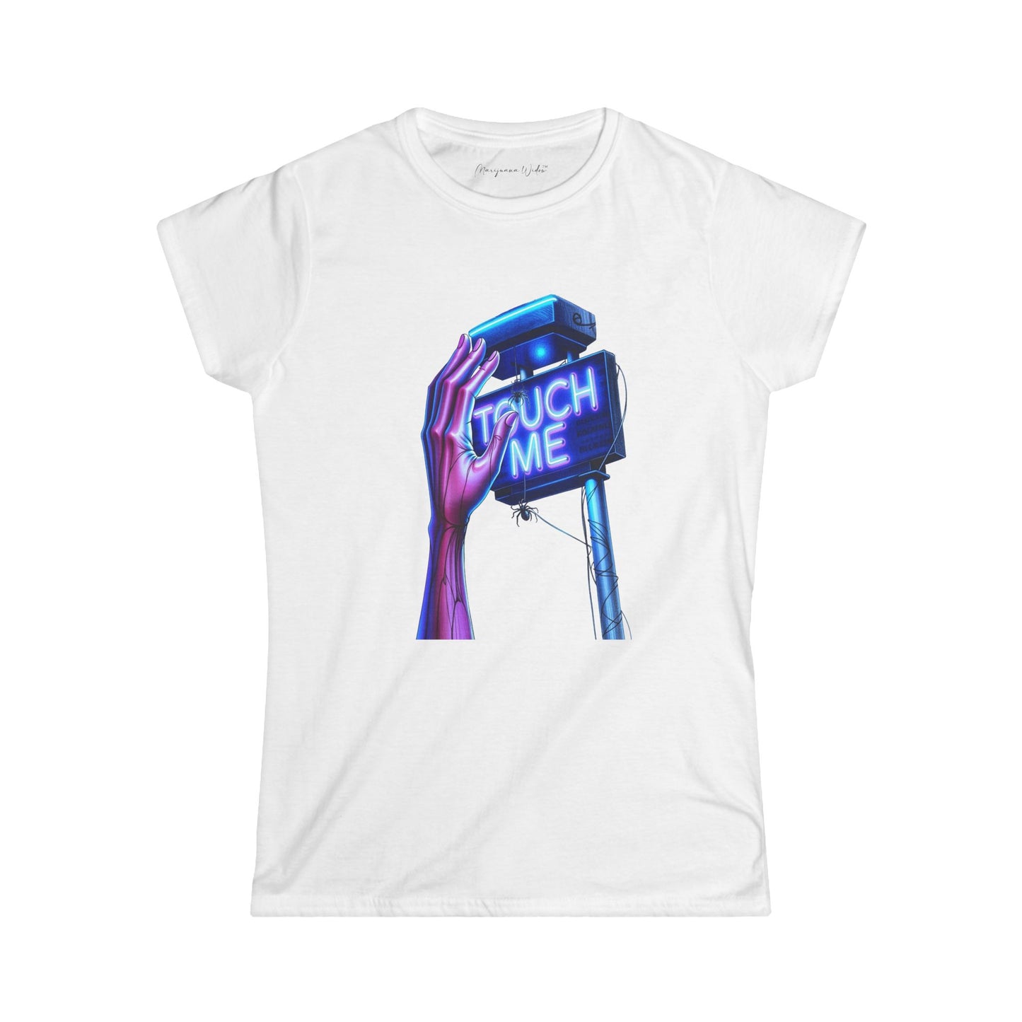 Touch Me - Blue Neon Sign - Women's Softstyle Short-Sleeve T-Shirt