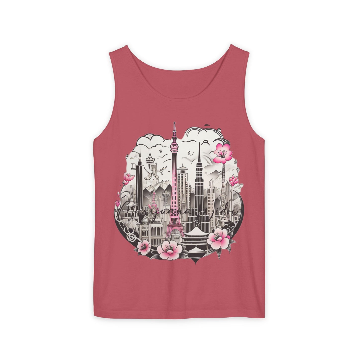 Tokyo Skyline Tank Top — Cherry Blossom Cityscape Graphic - Unisex Tank Top