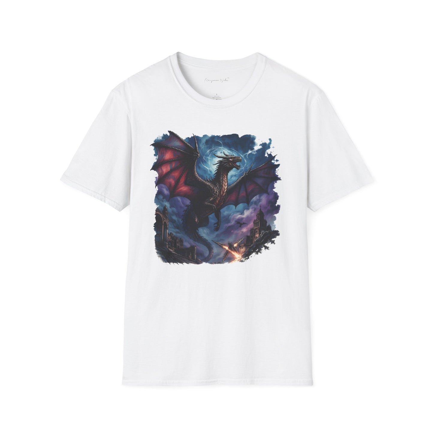 Dragon Night Above the Tower Unisex T-Shirt — Fantasy Dragon Artwork Tee