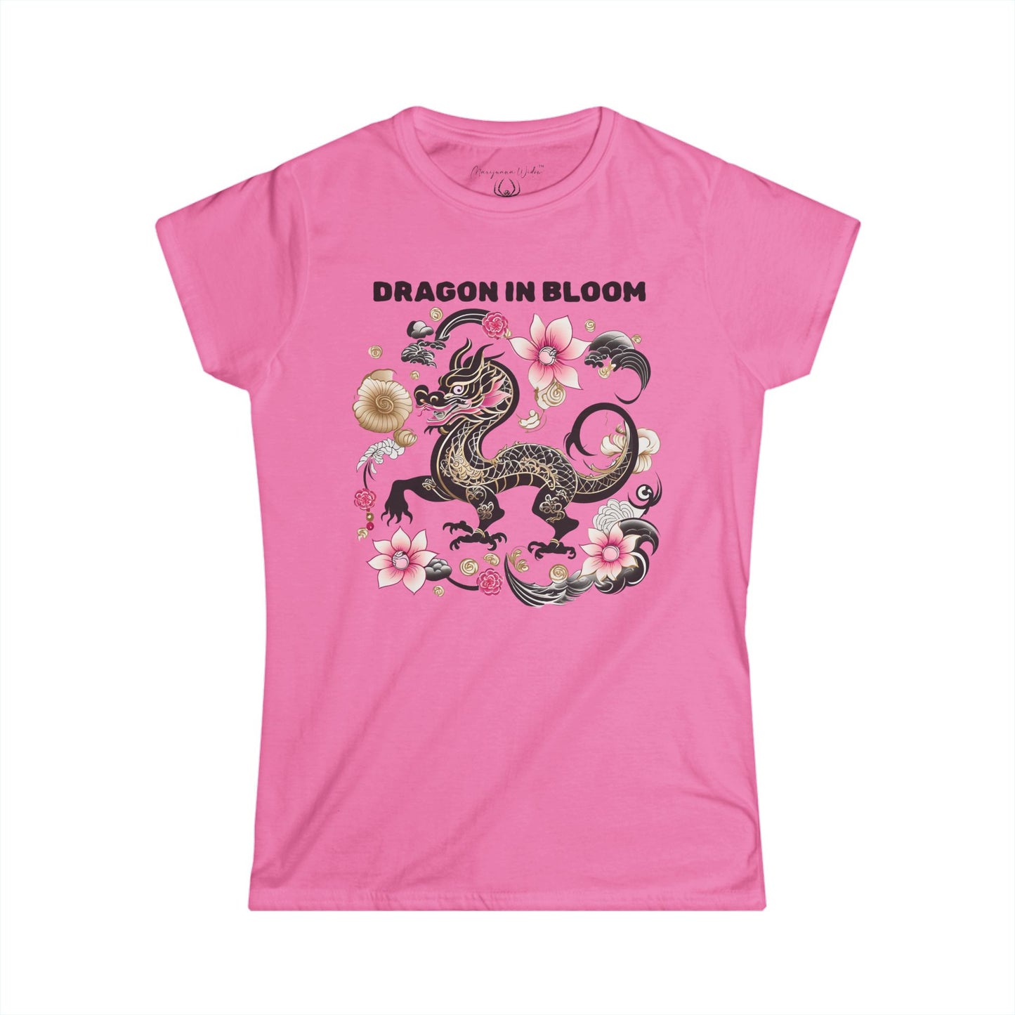 Dragon in Bloom — Dragon & Cherry Blossom Women's Tee — Floral Asian-Inspired Graphic Shirt