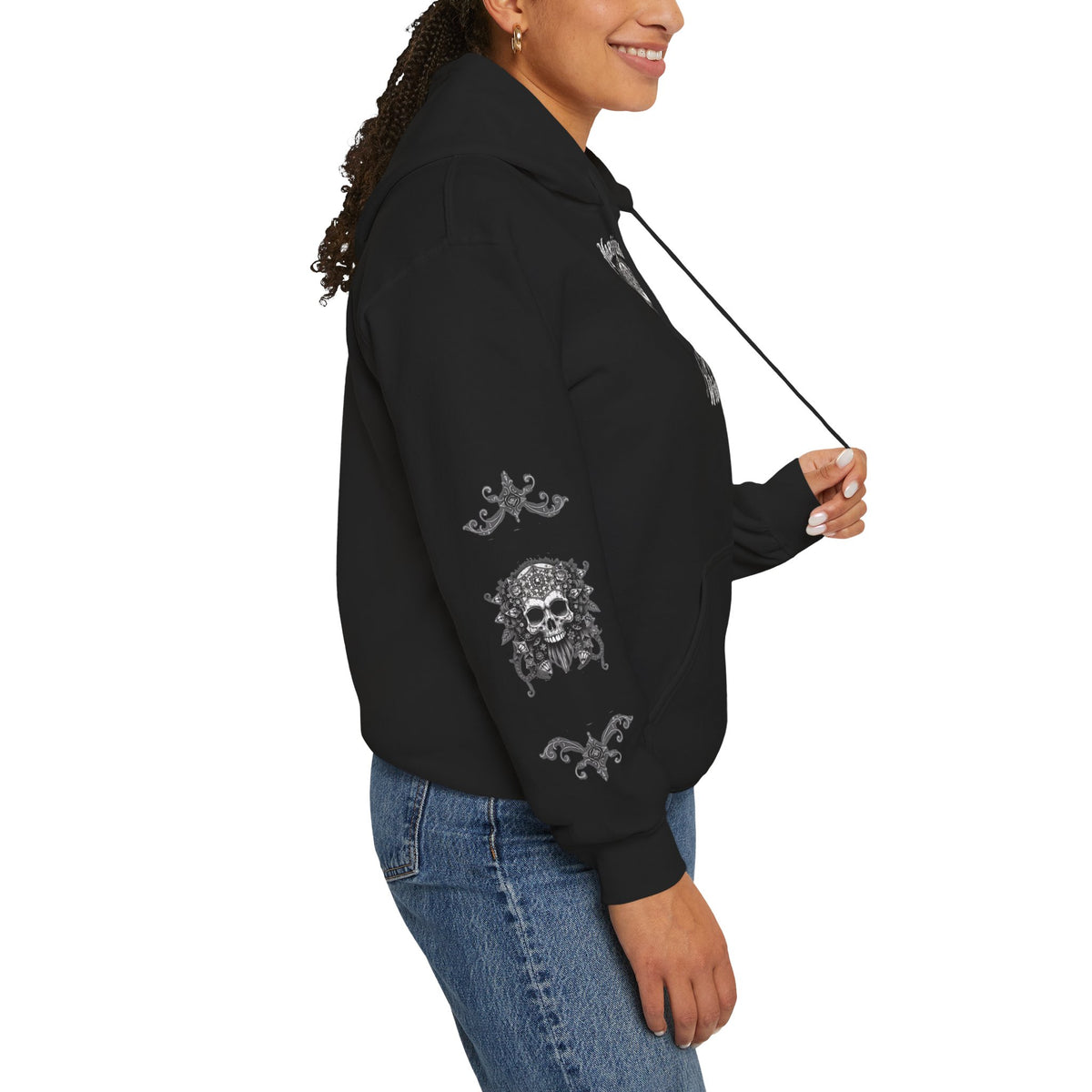 Marijuana Widow "Endangered Skull" Graphic Hoodie - Ink Art Sweatshirt with Front Back Sleeves Graphics - Marijuana Widow