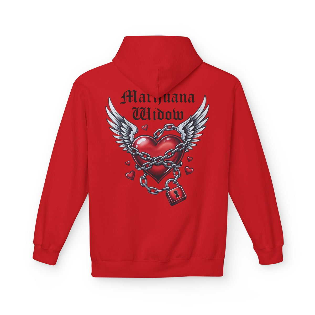 Winged Heart Lock Hoodie — Locked Heart Graphic Pullover Front and Back Graphic - Marijuana Widow
