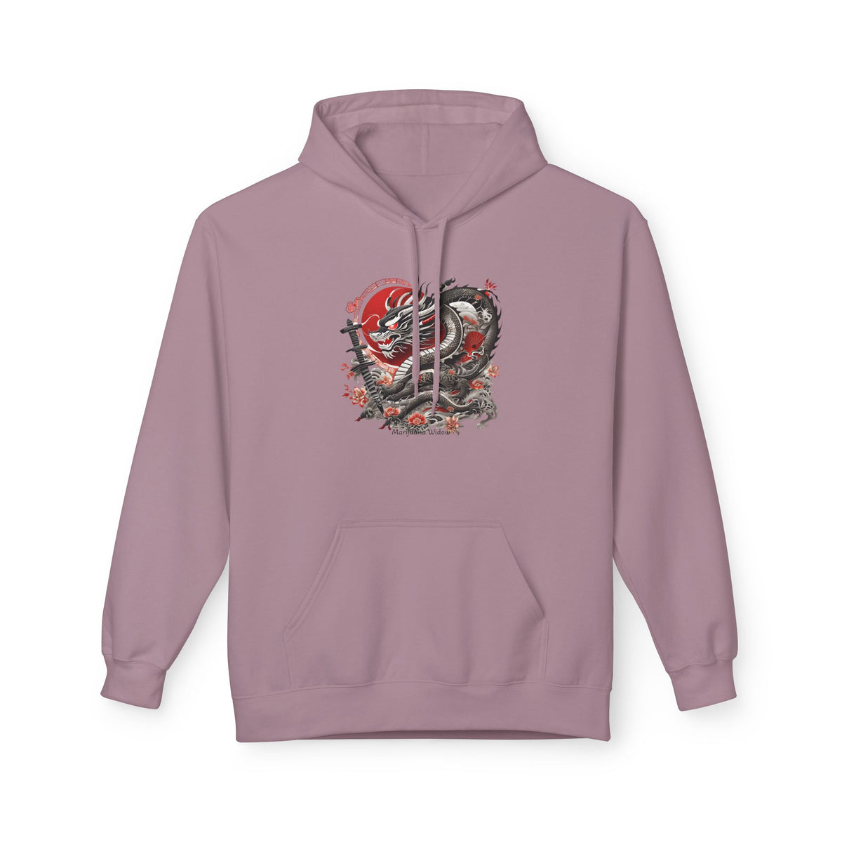 Koi Dragon Hoodie - Japanese Tattoo Style, Red Black - Unisex Sweatshirt - Marijuana Widow