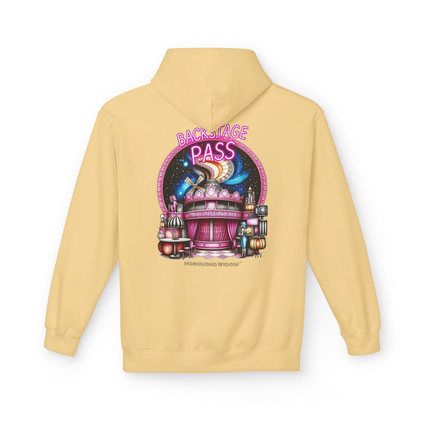 Backstage Pass Hoodie - Boozy Fairy - Neon Burlesque Theater Graphic Unisex Pullover - Marijuana Widow
