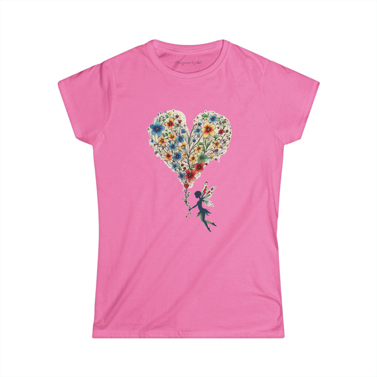 Floral Heart T-Shirt — Let Your Heart Bloom - Cute Watercolor Bouquet Heart - Women's White Softstyle Tee - Marijuana Widow