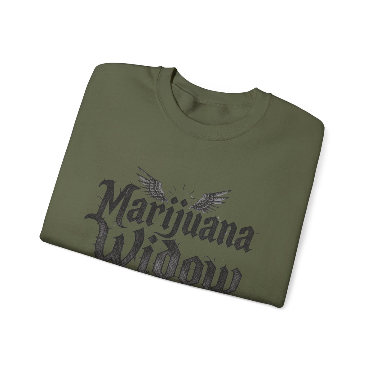 Marijuana Widow Gothic Angel Wings Sweatshirt - Wings Skulls Graphic Front and Back - Marijuana Widow