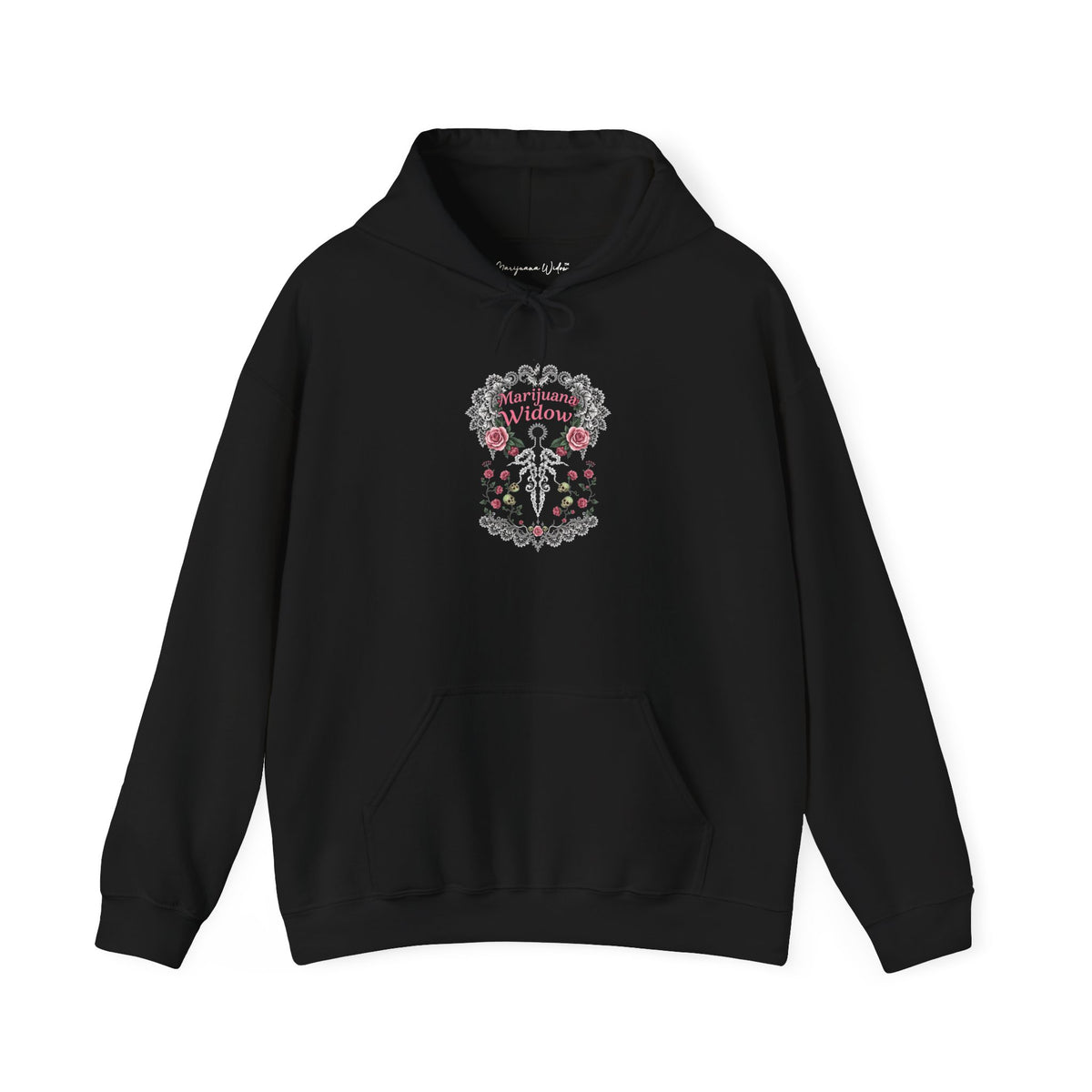 Pink Rose and Skull Slayer Hoodie - Front and Back Graphic Floral Skull Hoodie Pullover - Marijuana Widow